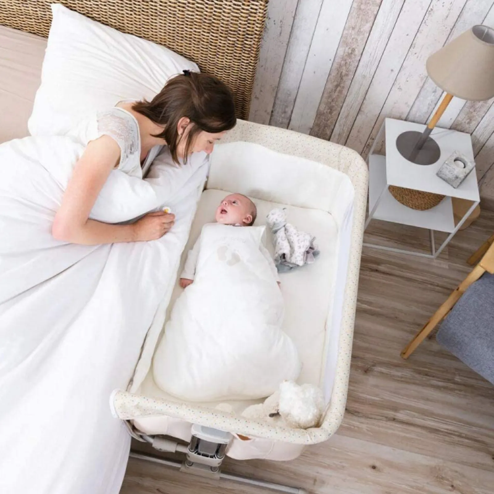 Little Helper Travel Cots & Travel Beds | Travel Cots | Adjustable Height | Easy Folding Next-to-Me Baby Crib with Mattress | Soft Grey