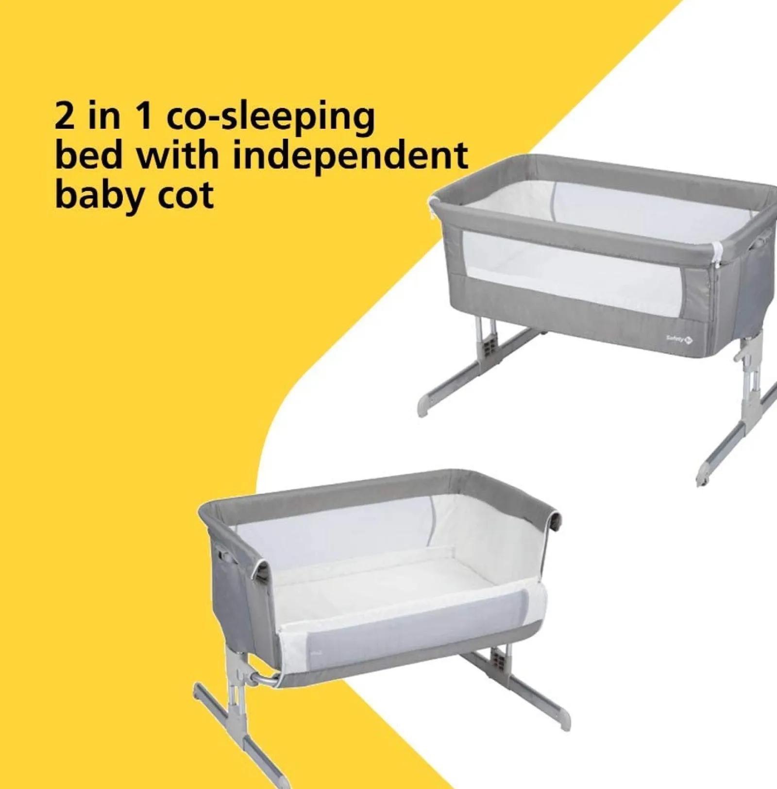 Little Helper Travel Cots & Travel Beds | Travel Cots | Adjustable Height | Easy Folding Next-to-Me Baby Crib with Mattress | Soft Grey
