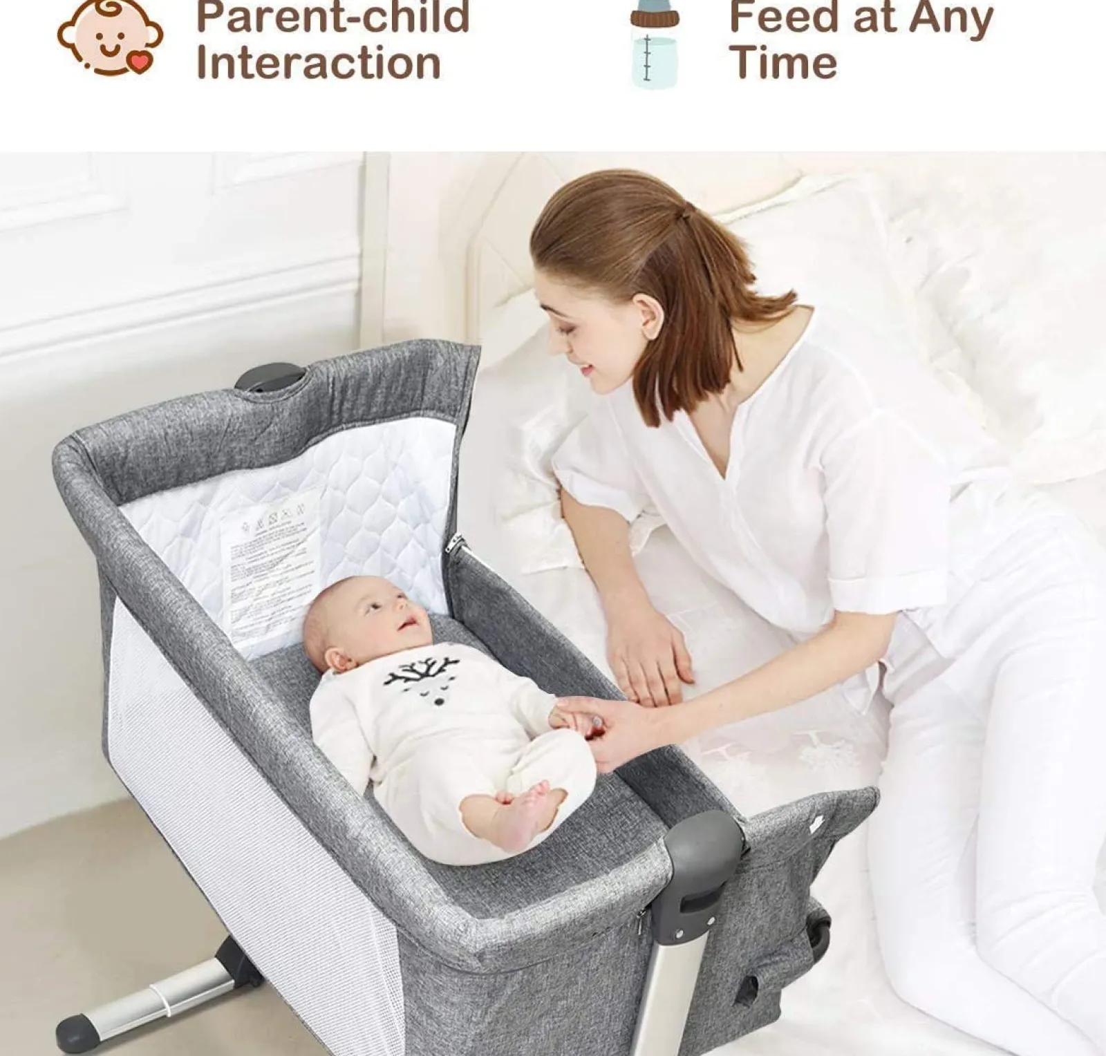 Little Helper Travel Cots & Travel Beds | Travel Cots | Adjustable Height | Next-to-Me Baby Crib | Travel Cot with Mattress | Warm Grey