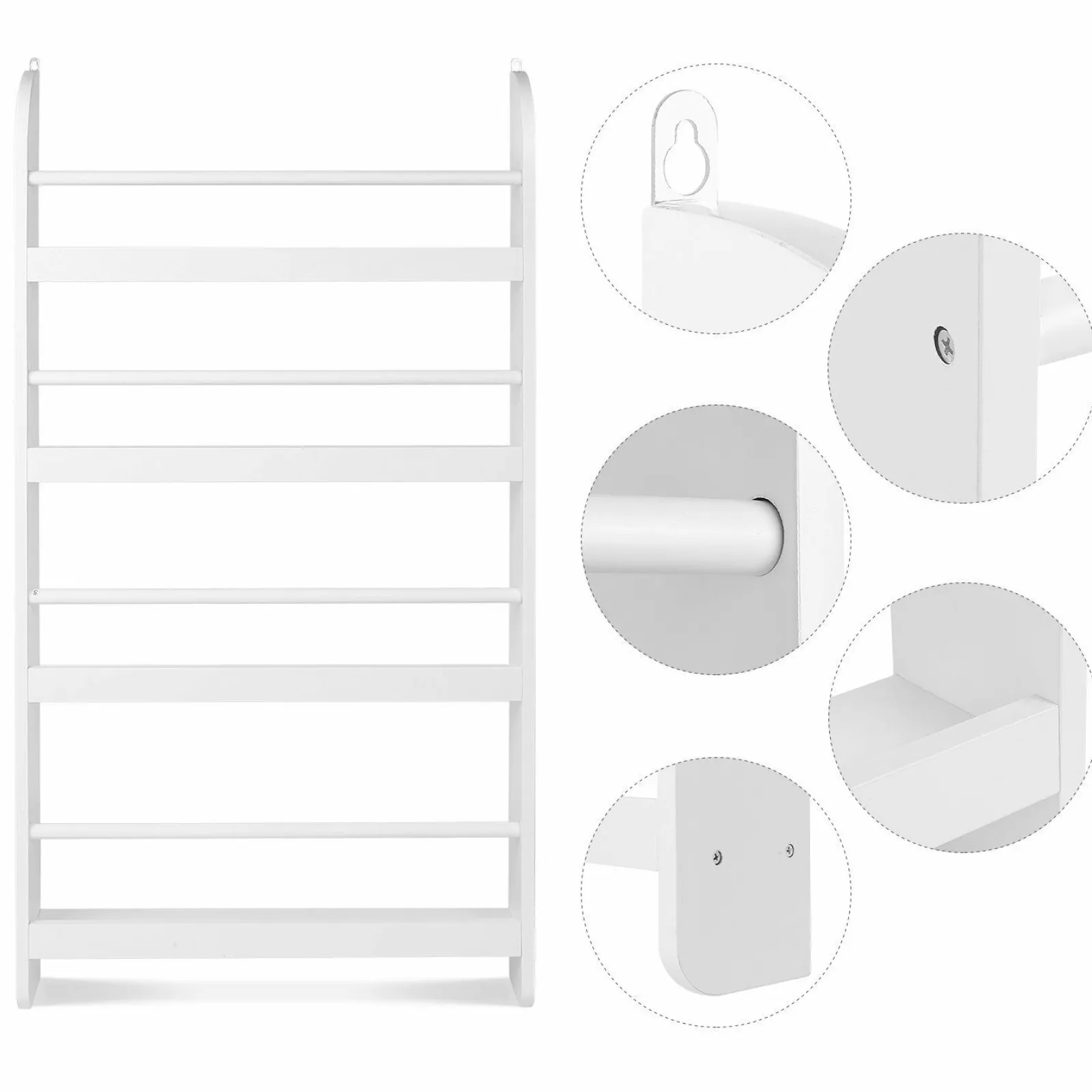 Little Helper Montessori Toys & Products | Bookcases & Kids Bookshelves | Baby & Toddler 4 Tier Wall Mounted Montessori Bookcase | White | 1.13m High
