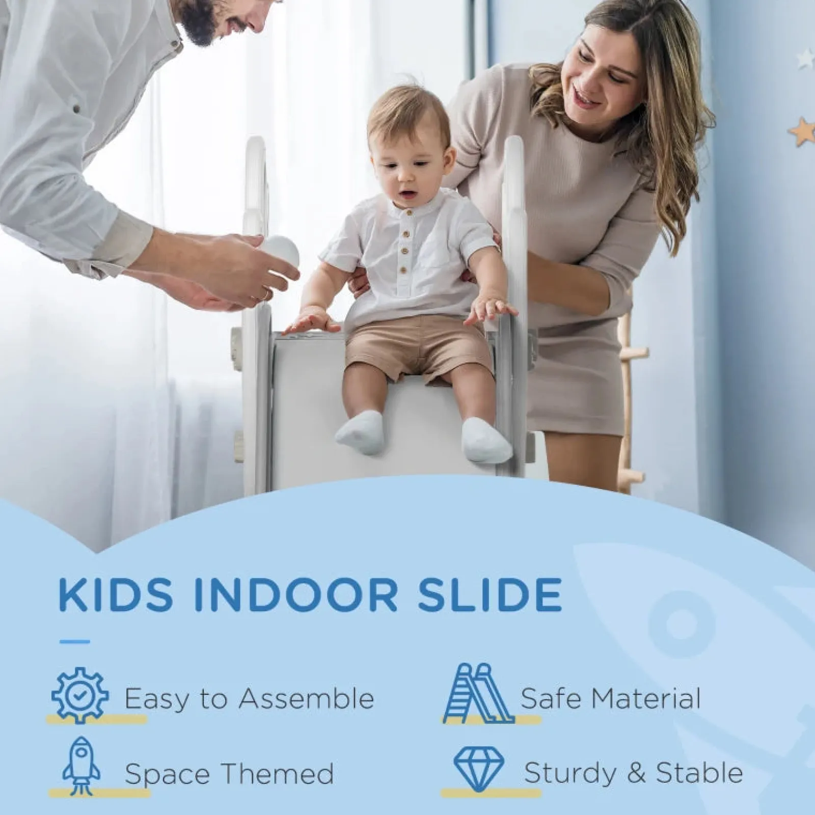 Little Helper Swing & Slide Sets & Garden Play & Trampolines | Activity Toys | Baby and Toddler's First Slide | High Safety Rail | Indoor & Outdoor | Grey or Blue | 18m+