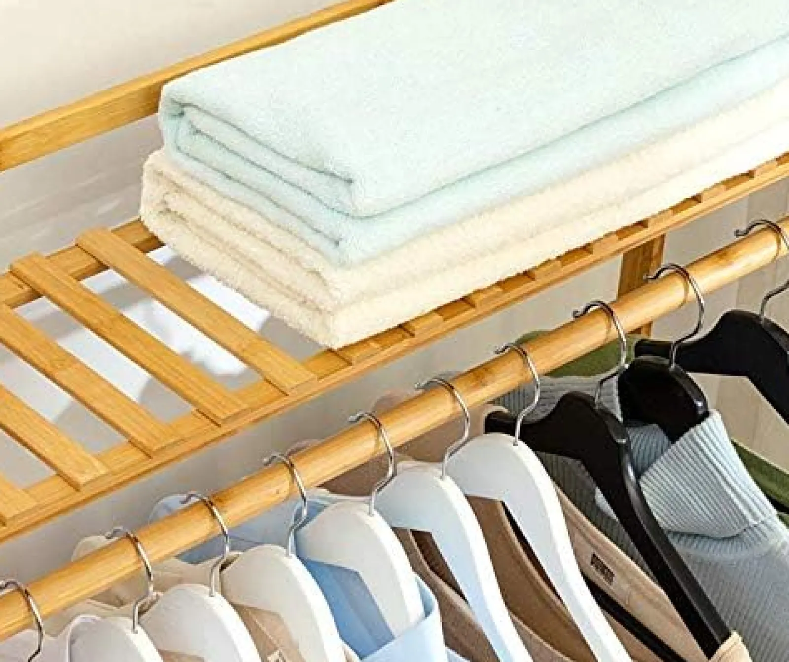 Little Helper Role Play Toys & Pretend Play | Montessori Toys & Products | Bamboo Wood Minimalistic Clothes Rail | Freestanding Clothes Rack with 7 Shelves | Natural | 1.4m High