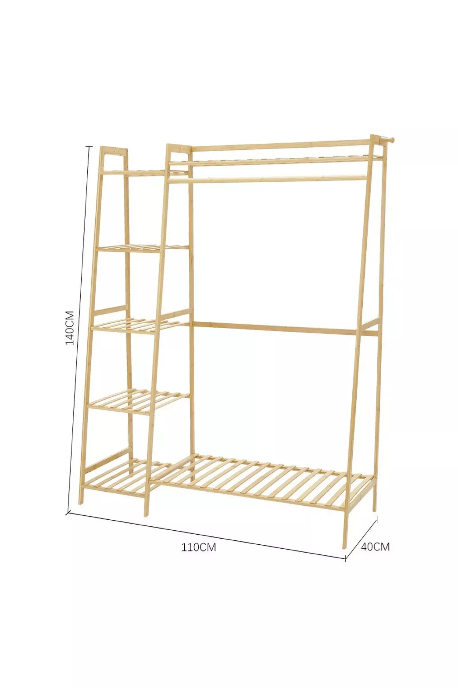 Little Helper Role Play Toys & Pretend Play | Montessori Toys & Products | Bamboo Wood Minimalistic Clothes Rail | Freestanding Clothes Rack with 7 Shelves | Natural | 1.4m High
