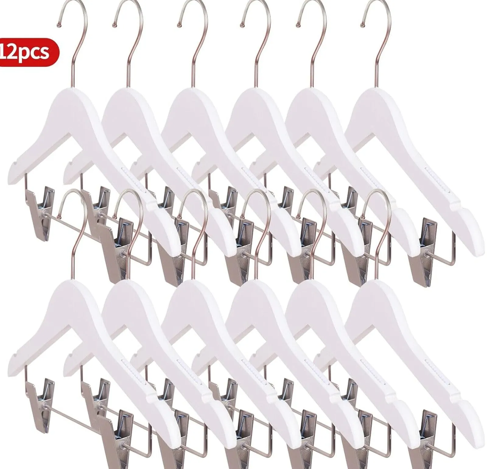 Little Helper Clothes Rail & Dressing Up Rails | Kids Clothes Rail | 12 Children's Anti-Slip Eco-conscious Wooden Hangers with Soft Grip Clips | White