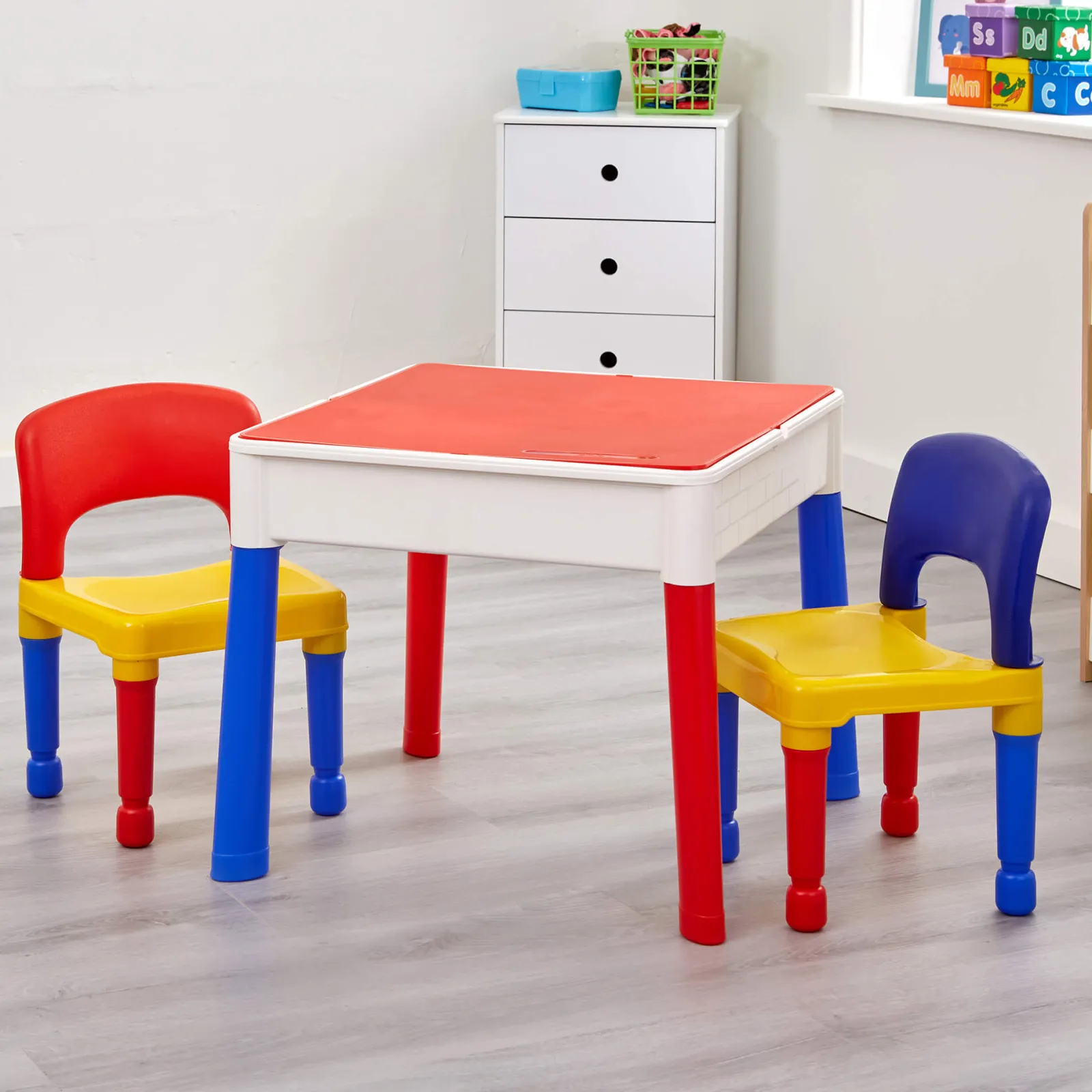 Little Helper Sand & Water Table & Sandpits & Mud Kitchens | Kids Arts & Crafts & Accessories | Children's 5-in-1 Table & 2 Chairs Set | Sand & Water Pit | Lego | Dry Wipe Top | Storage