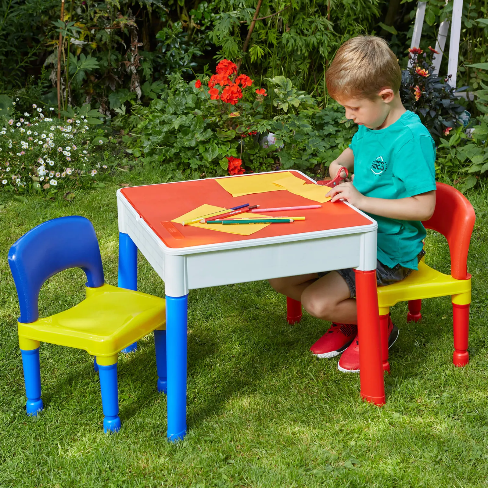 Little Helper Sand & Water Table & Sandpits & Mud Kitchens | Kids Arts & Crafts & Accessories | Children's 5-in-1 Table & 2 Chairs Set | Sand & Water Pit | Lego | Dry Wipe Top | Storage