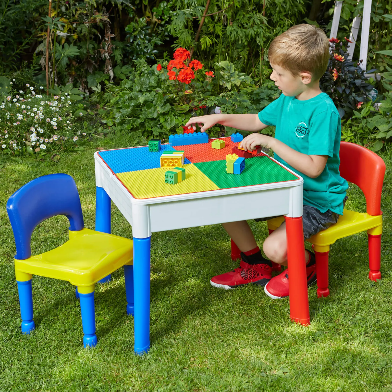 Little Helper Sand & Water Table & Sandpits & Mud Kitchens | Kids Arts & Crafts & Accessories | Children's 5-in-1 Table & 2 Chairs Set | Sand & Water Pit | Lego | Dry Wipe Top | Storage
