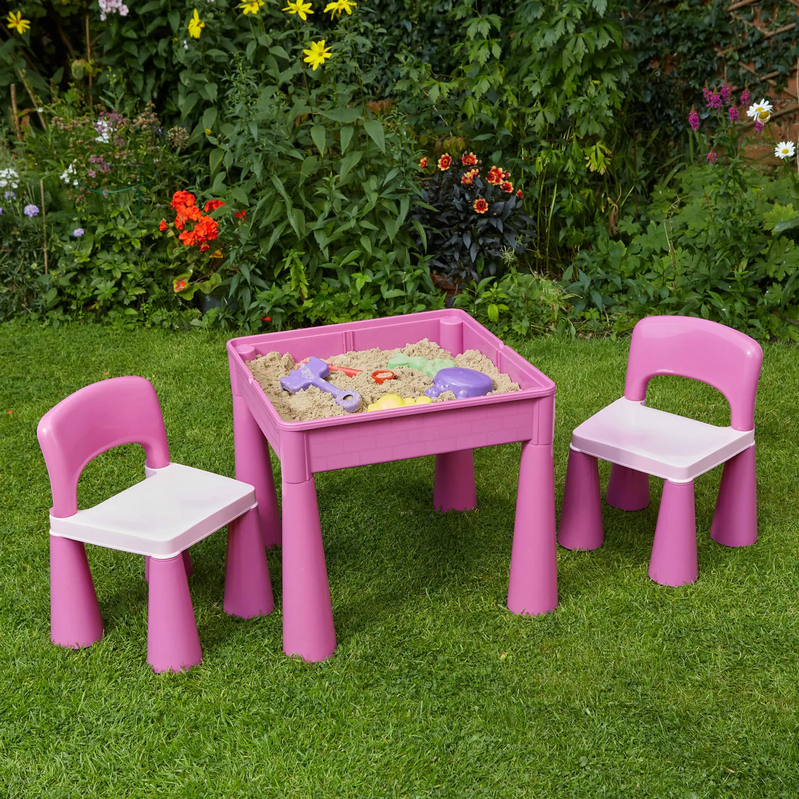 Little Helper Sand & Water Table & Sandpits & Mud Kitchens | Table & Chairs (plastic) | Children's Indoor | Outdoor Multipurpose Plastic Table & 2 Chairs Set | Lego Board | Sand & Water Pit | Pink