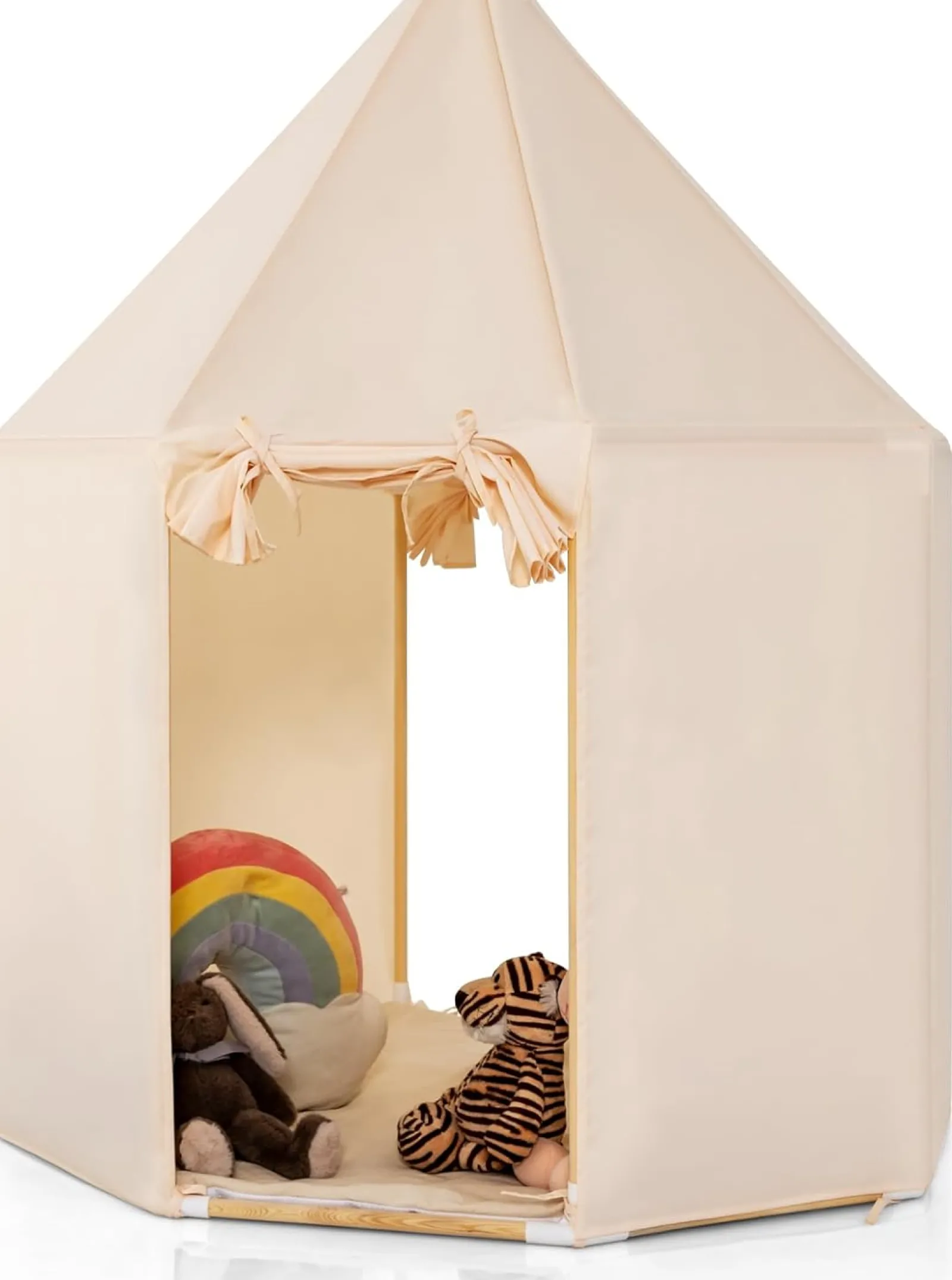 Little Helper Playhouses, Teepees & Dens | Playhouses, Teepees & Dens | Children’s Large Playhouse Tent | 2 Doors with Washable Mat | Cream