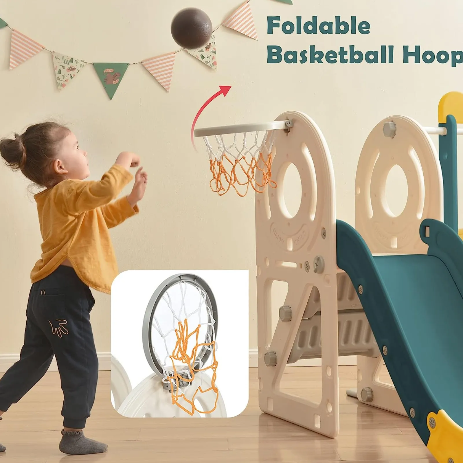 Little Helper Swing & Slide Sets & Garden Play & Trampolines | Montessori Toys & Products | Children's Montessori Play Bus and Slide | Basketball Hoop | Indoor Outdoor | Green or Beige
