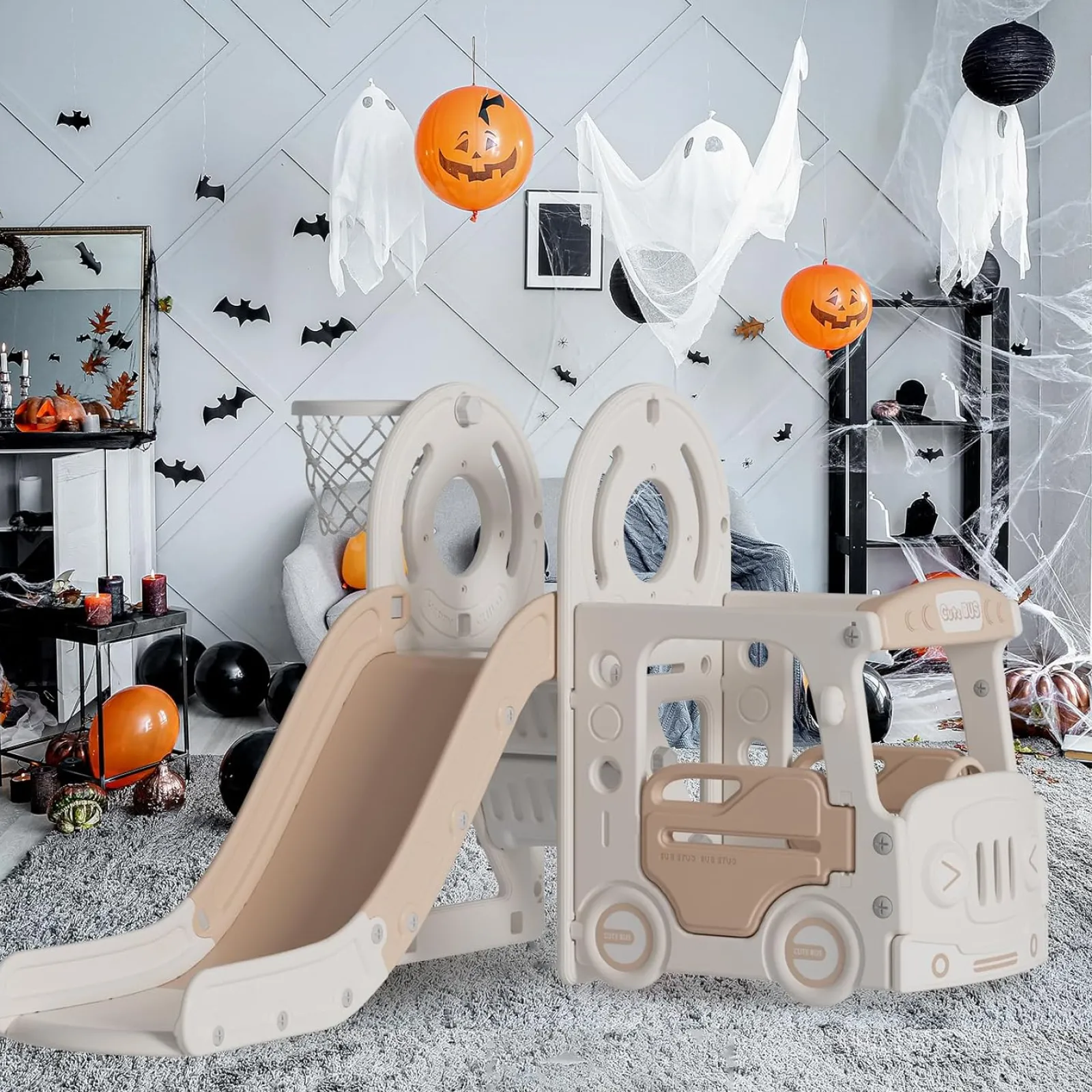 Little Helper Swing & Slide Sets & Garden Play & Trampolines | Montessori Toys & Products | Children's Montessori Play Bus and Slide | Basketball Hoop | Indoor Outdoor | Green or Beige