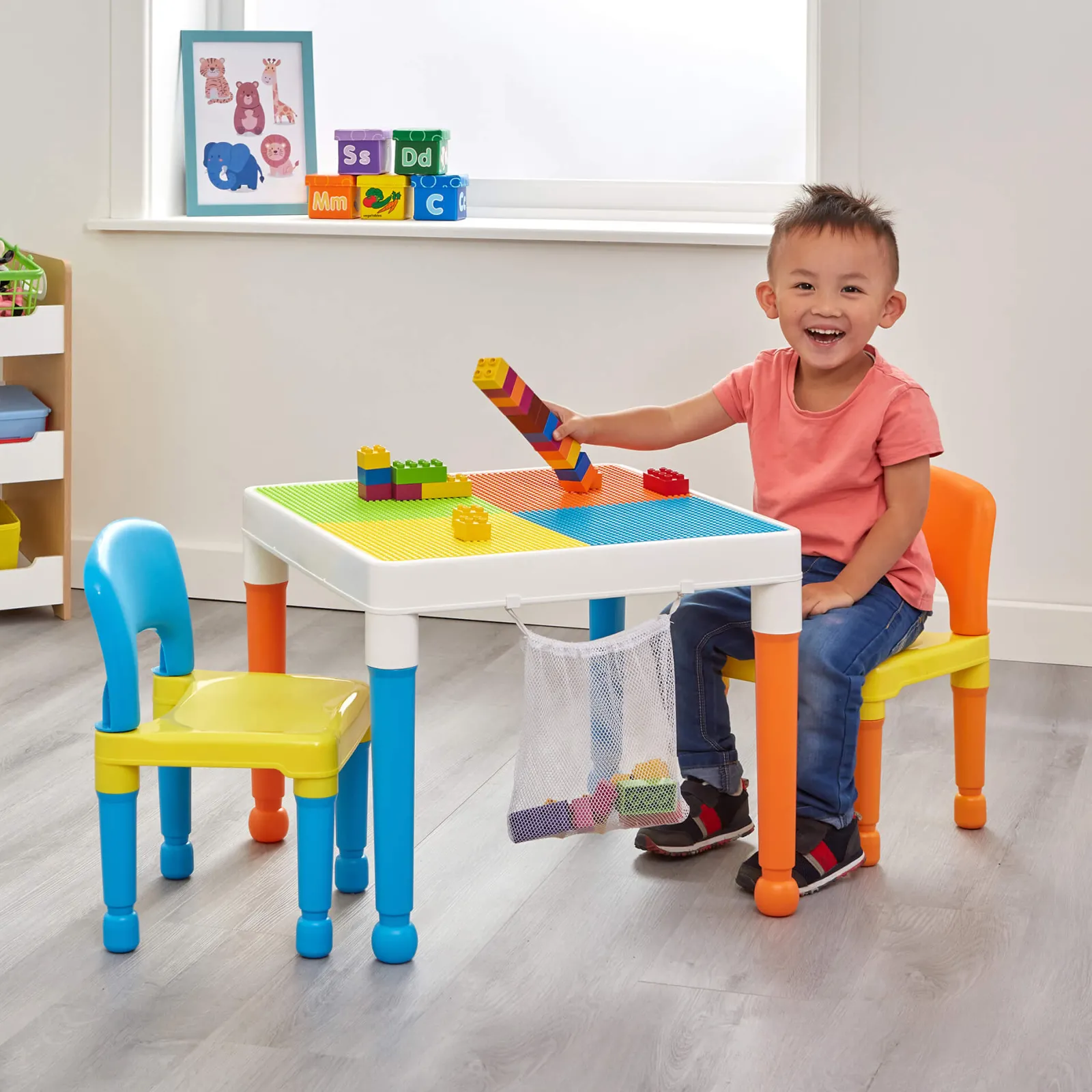 Little Helper Table & Chairs (plastic) | Children's Multipurpose Activity Table & 2 Chairs Set | Lego Board | Storage Bag