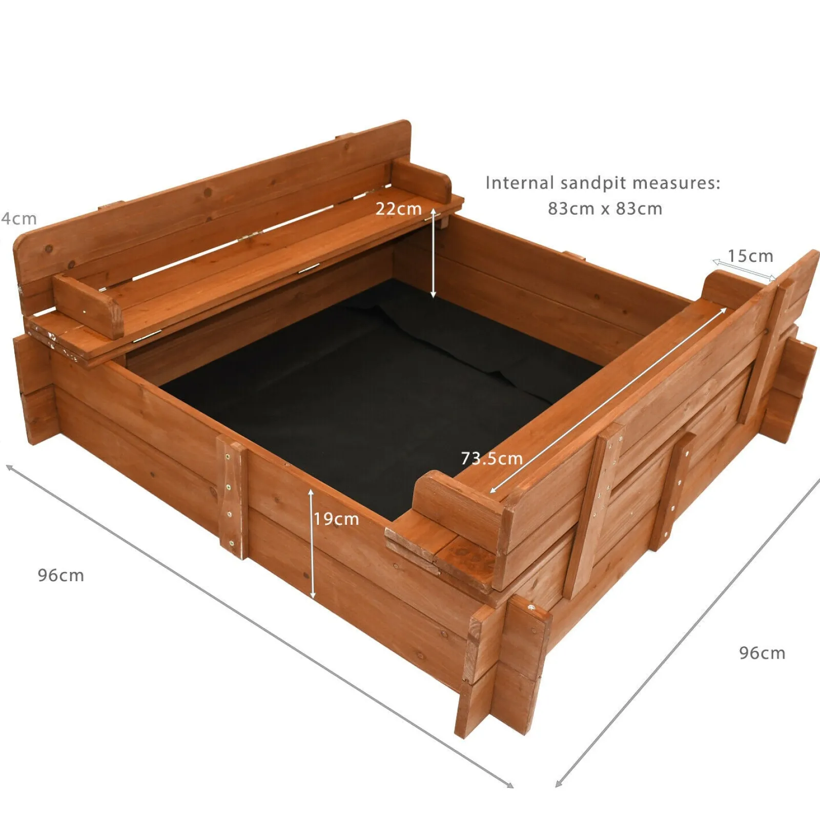 Little Helper Sand & Water Table & Sandpits & Mud Kitchens | Childrens Non-Allergenic Pre-Treated Wooden Sandpit with Lid and Seats | Outdoor Kids Sand Pit 3-8 years | 96 x 96cm