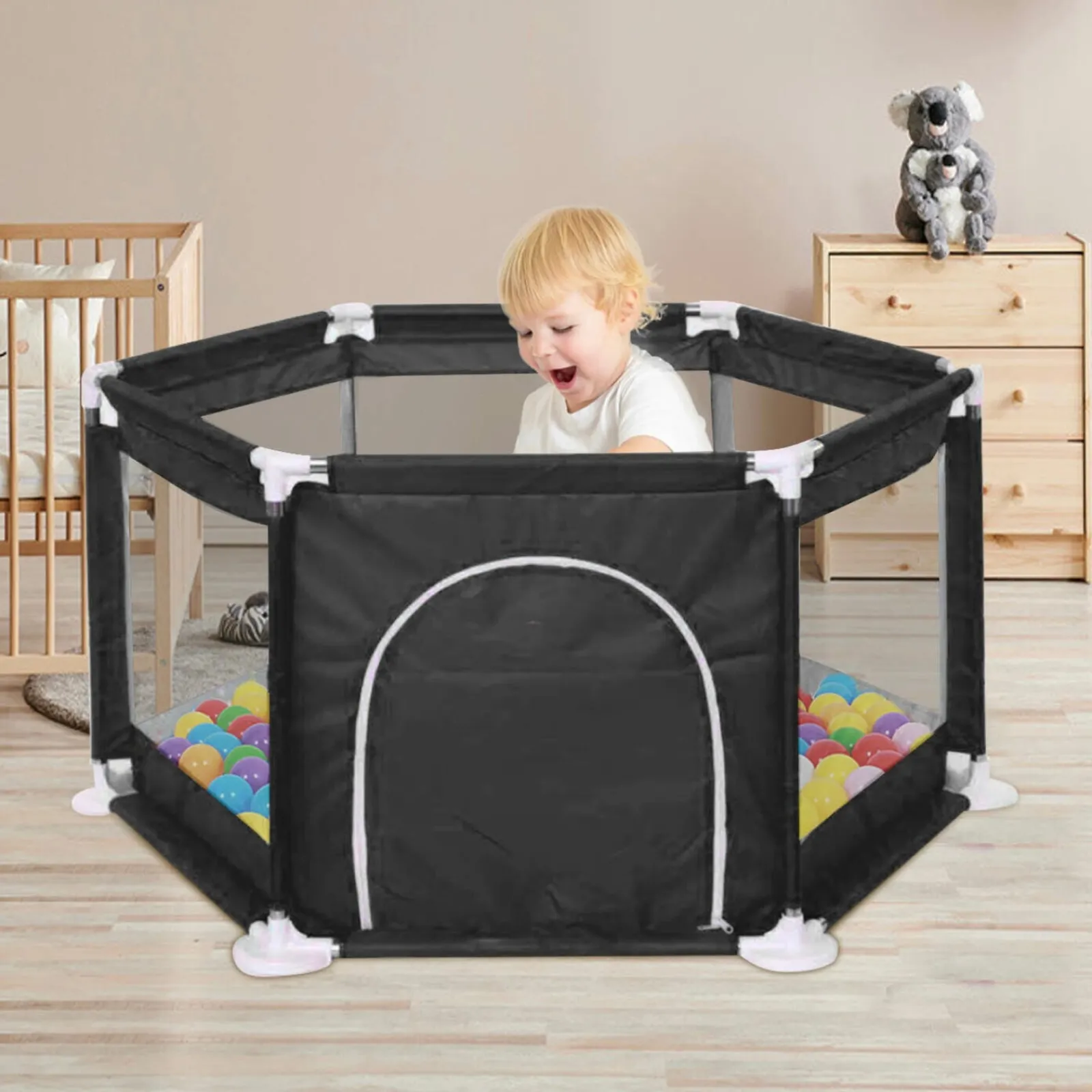 Little Helper Ball Pits & Ball Pools | Baby Playpens | Childrens 6-Panel Hexagonal Mesh Playpen & Pall Pit | Colour Options