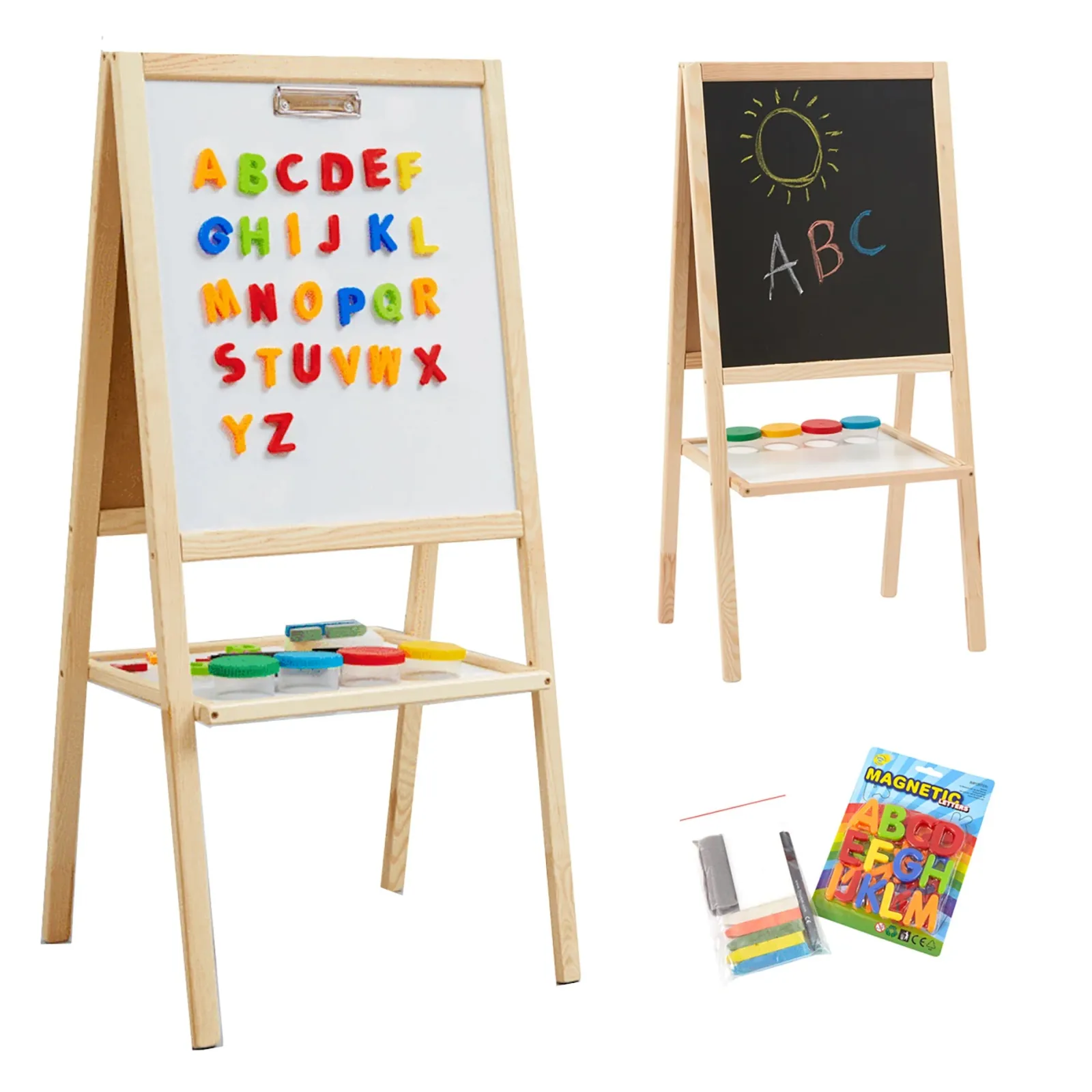 Little Helper Kids Arts & Crafts & Accessories | Easels & Accessories | Childrens Wooden 4-in-1 Double Sided Easel | Paper Roll | Counting Beads | 35pc Accessories | 3 Years+