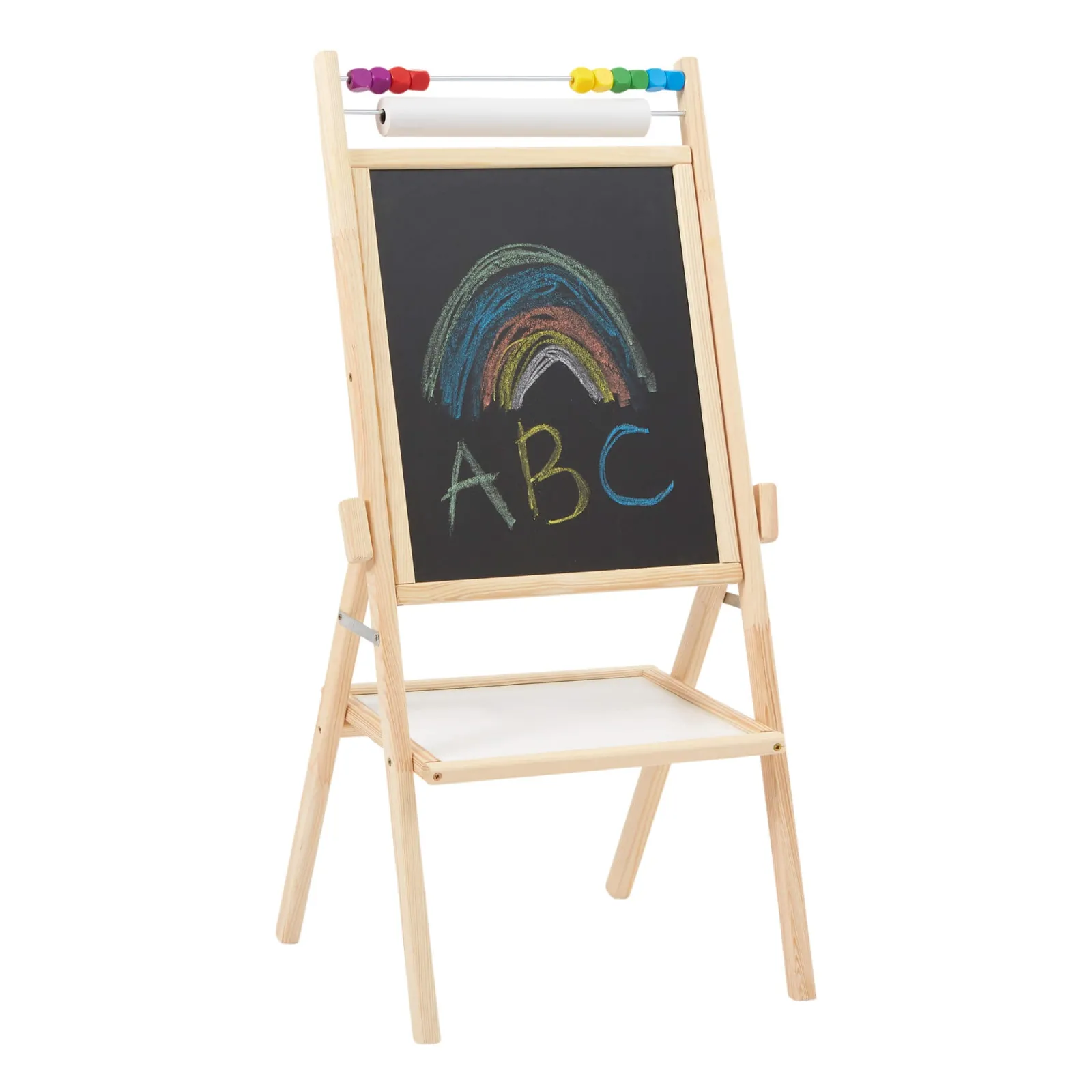 Little Helper Kids Arts & Crafts & Accessories | Easels & Accessories | Childrens Wooden 4-in-1 Double Sided Easel | Paper Roll | Counting Beads | 35pc Accessories | 3 Years+