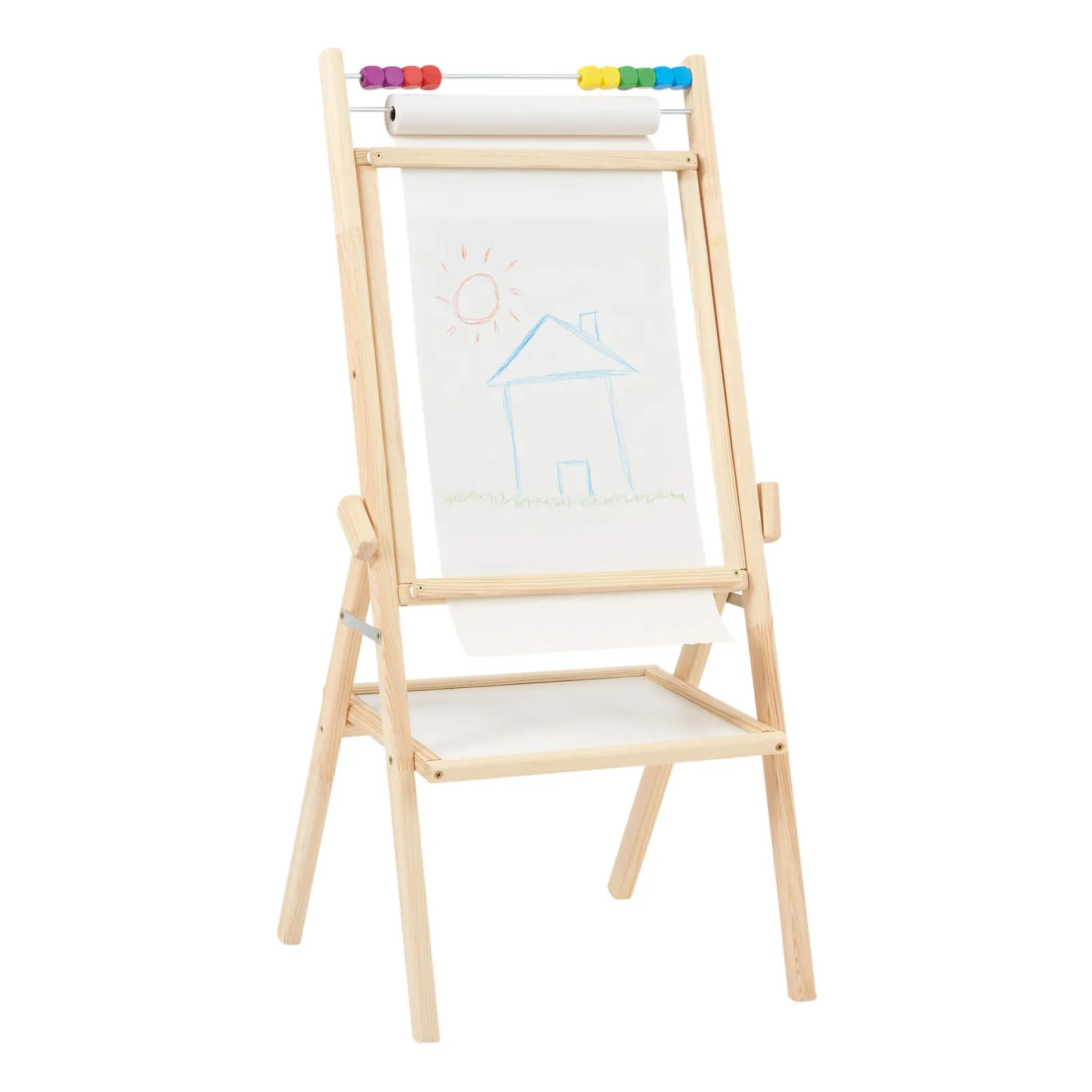 Little Helper Kids Arts & Crafts & Accessories | Easels & Accessories | Childrens Wooden 4-in-1 Double Sided Easel | Paper Roll | Counting Beads | 35pc Accessories | 3 Years+