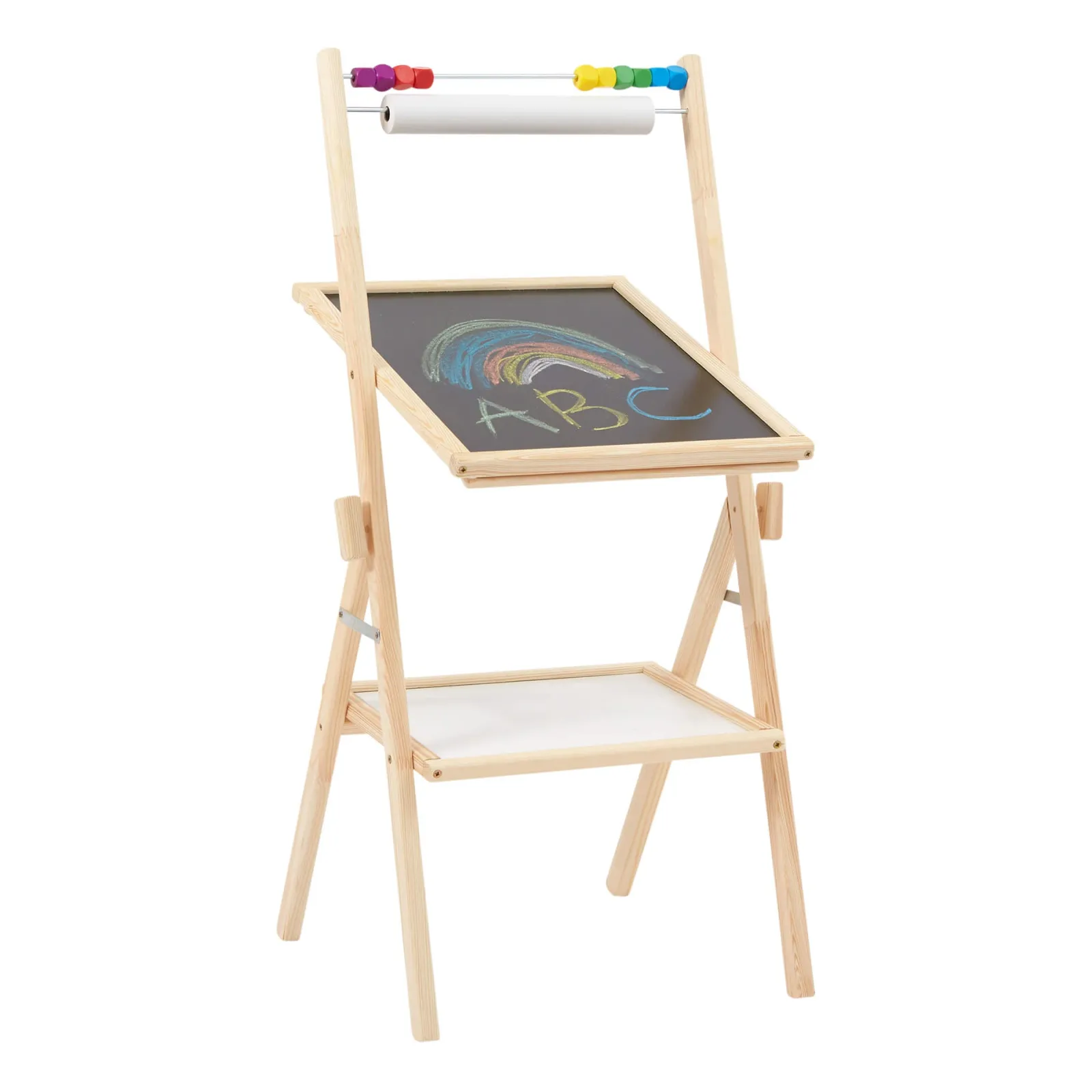 Little Helper Kids Arts & Crafts & Accessories | Easels & Accessories | Childrens Wooden 4-in-1 Double Sided Easel | Paper Roll | Counting Beads | 35pc Accessories | 3 Years+