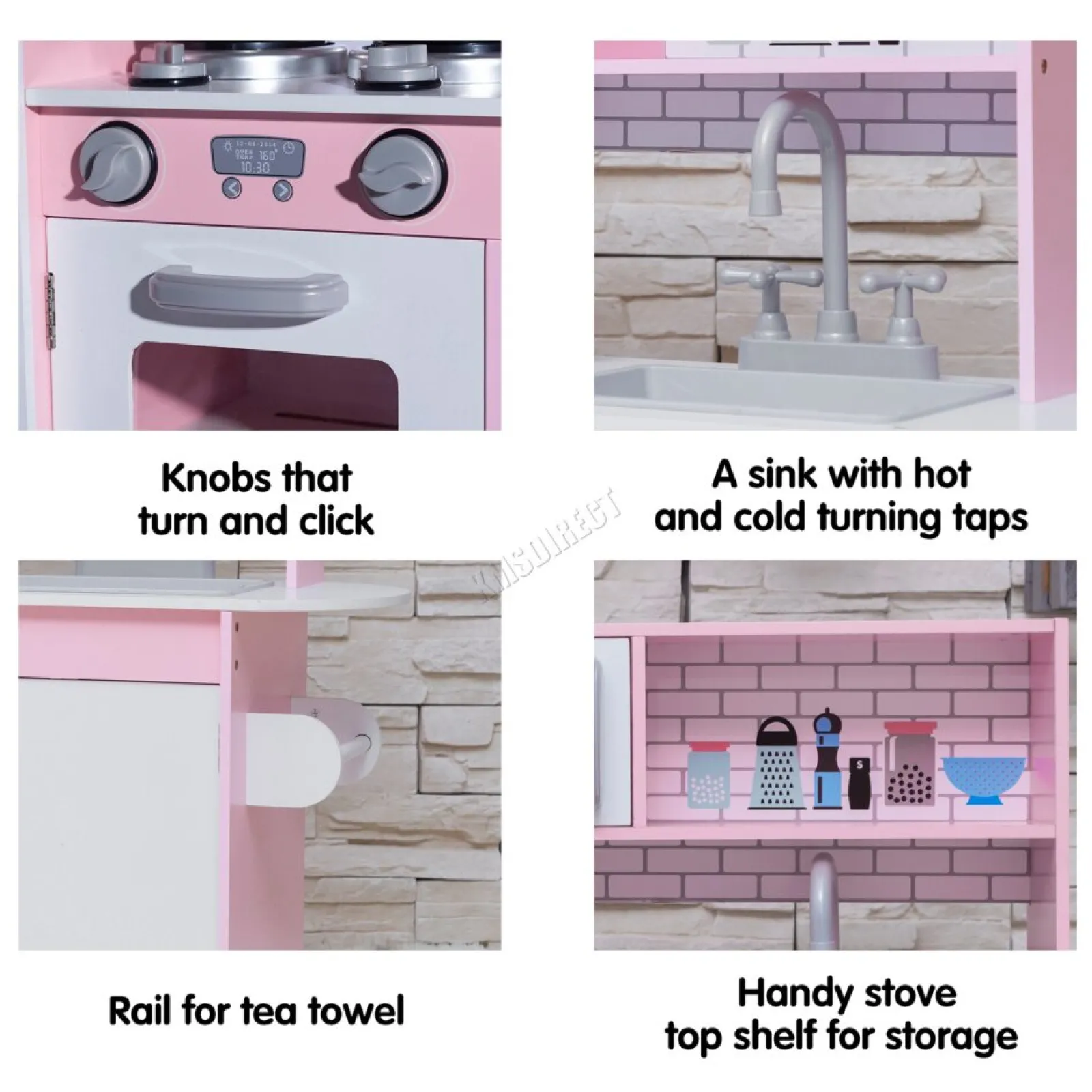 Little Helper Wooden Toys & Educational Toys | Toy Kitchens | Deluxe Montessori Inspired Toy Kitchen | Phone | Blackboard | Microwave | Realistic Sounds & Accessories | Pink