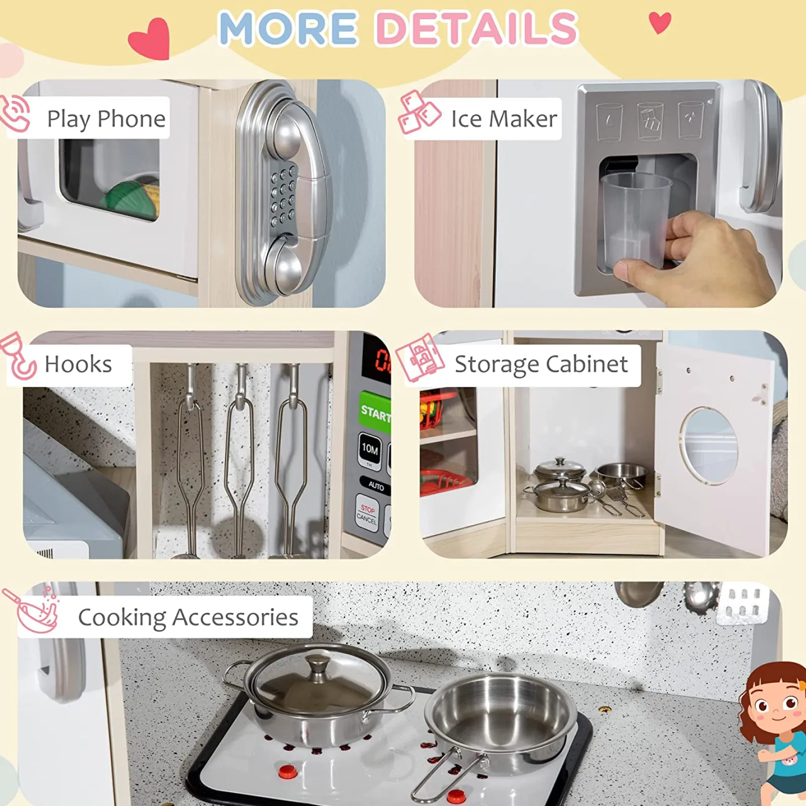 Little Helper Wooden Toys & Educational Toys | Role Play Toys & Pretend Play | Deluxe Montessori Wooden Toy Kitchen | Water Dispenser | Phone | Cooker Hood | Realistic Sounds & Features