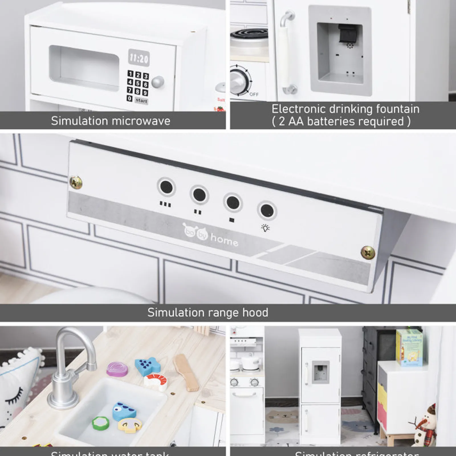 Little Helper Wooden Toys & Educational Toys | Toy Kitchens | Deluxe Montessori Wooden Toy Kitchen | Working Water Dispenser | Microwave | Clock | 14 Accessories