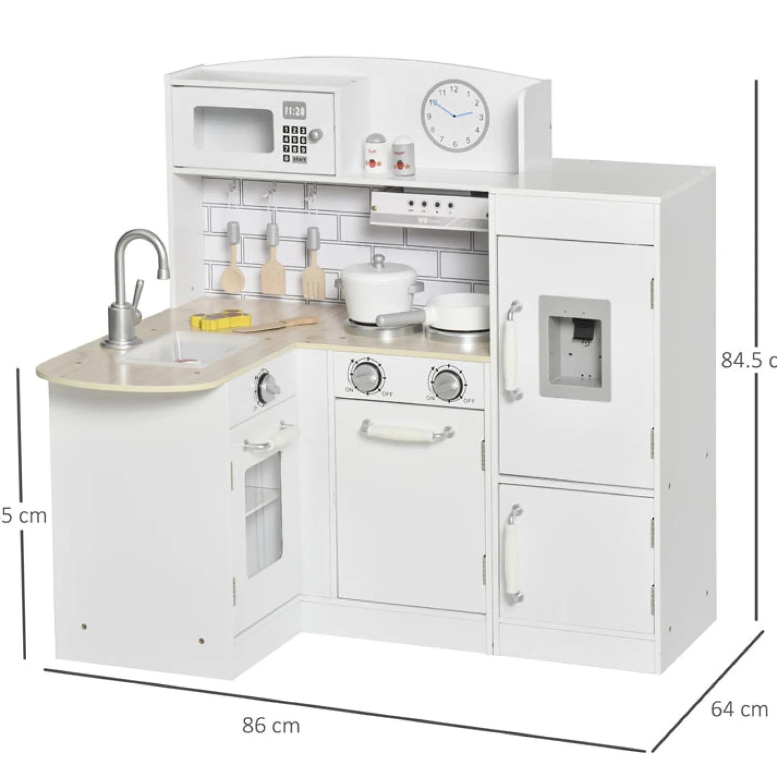 Little Helper Wooden Toys & Educational Toys | Toy Kitchens | Deluxe Montessori Wooden Toy Kitchen | Working Water Dispenser | Microwave | Clock | 14 Accessories