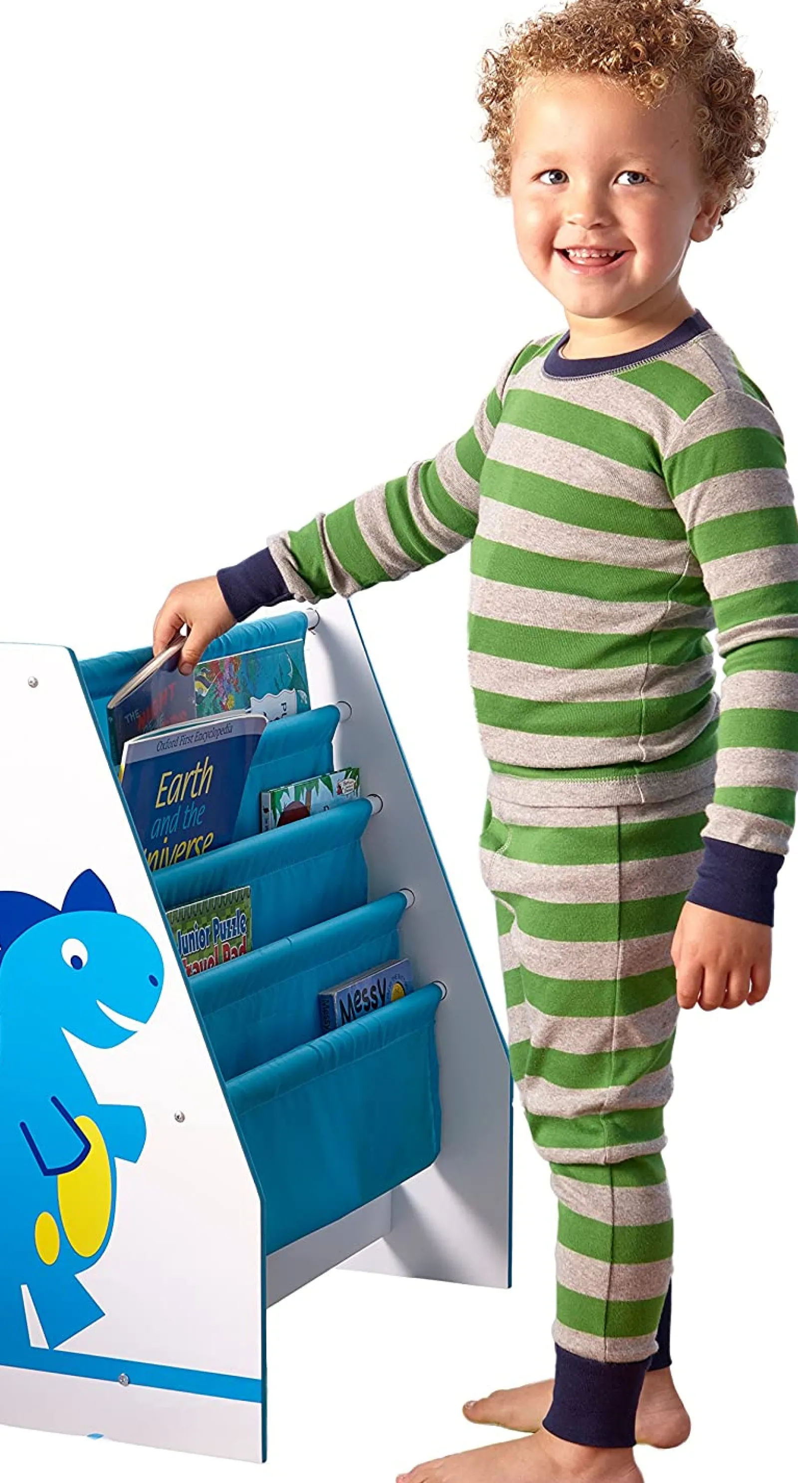 Little Helper Bookcases & Kids Bookshelves | Kids Bookcases & Kids Bookshelves | Diddi Dino Kids Bookcase | Sling Bookcase | Storage with Deep Canvas Pockets