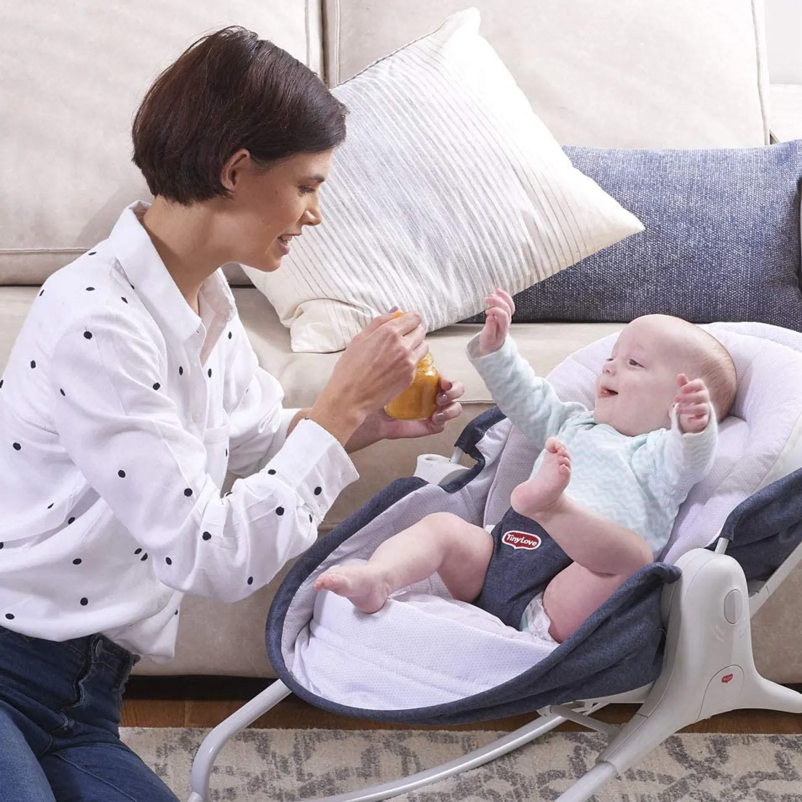 Little Helper Baby Bouncers & Rockers | Double Denim Baby Bouncer Rocker & Daytime Crib | 3-in-1 Reclining Positions | From 0m+