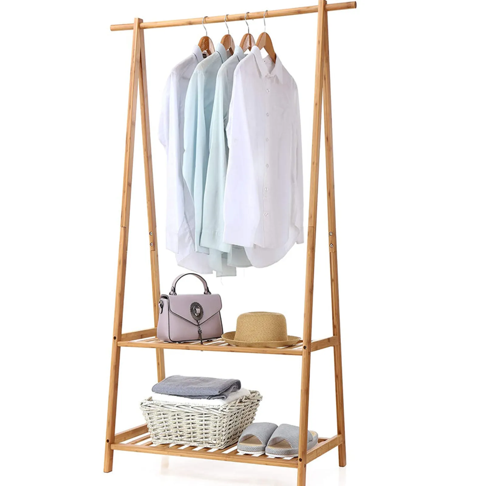 Little Helper Montessori Toys & Products | Clothes Rail & Dressing Up Rails | Eco 100% Bamboo Wood | Freestanding Clothes Rail | Natural | 1.53m High