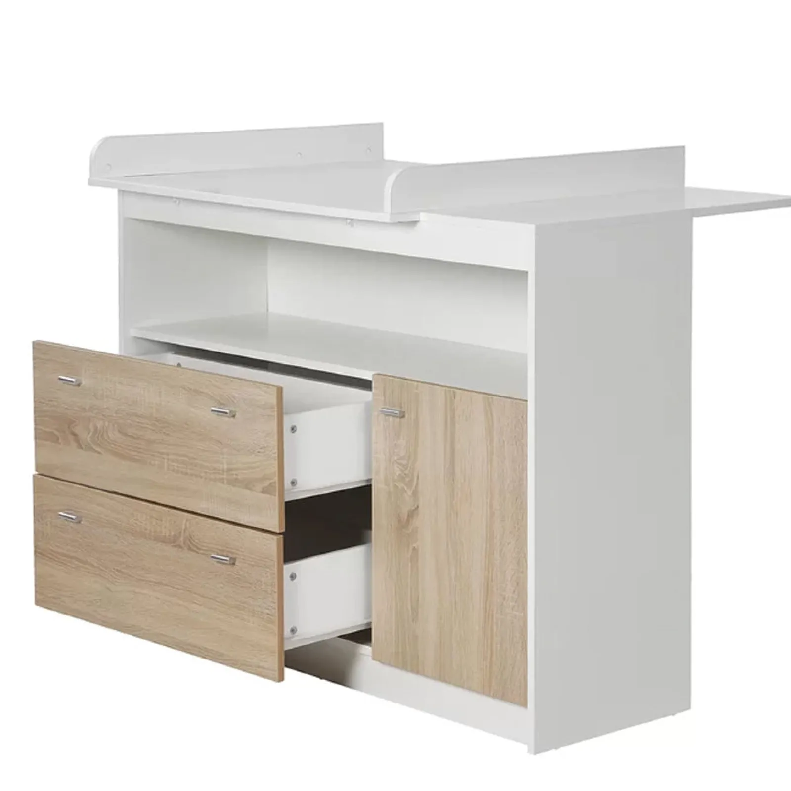 Little Helper Changing Units & Changing Tables & Dressers | Eco Conscious Sonoma Oak Wood Baby Changing Unit | Storage Pockets | Cupboard & 2 Drawers | Removable Topper | White & Oak