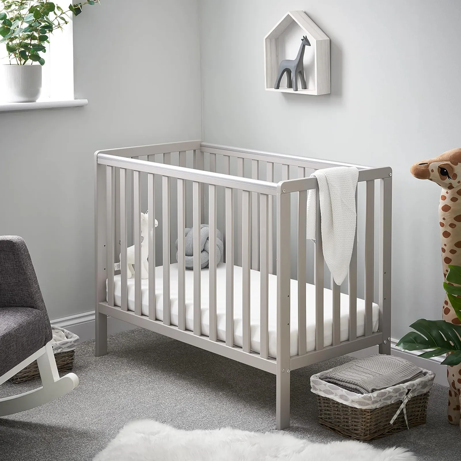 Little Helper Cots | 100% Eco New Zealand Pine Grow-with-Me Height Adjustable Space Saving Cot | Warm Grey | Birth - 18m