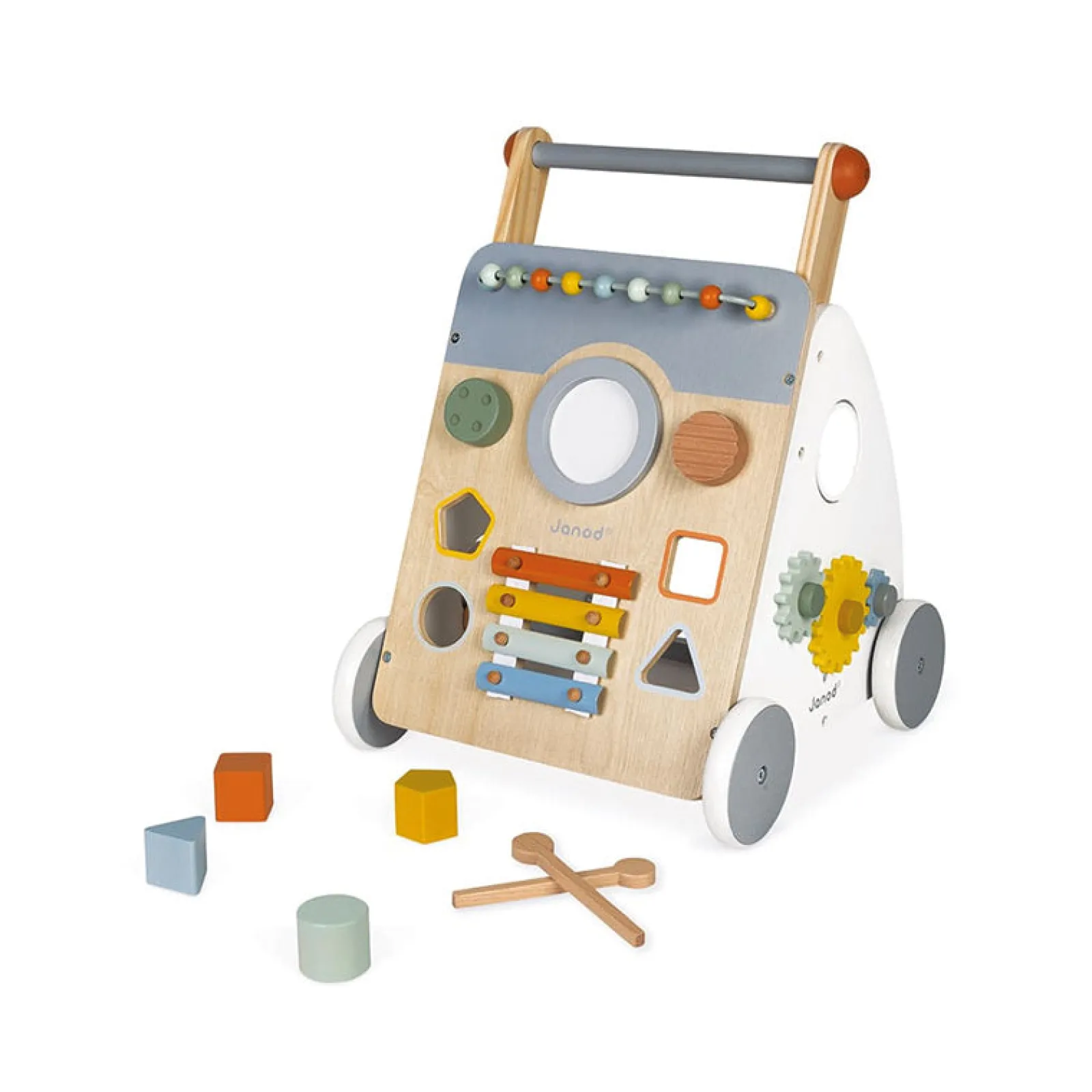 Little Helper Wooden Toys & Educational Toys | Montessori Toys & Products | 100% Eco Wooden Montessori 9-Piece Activity Baby Walker | Removable Brake | 12m+