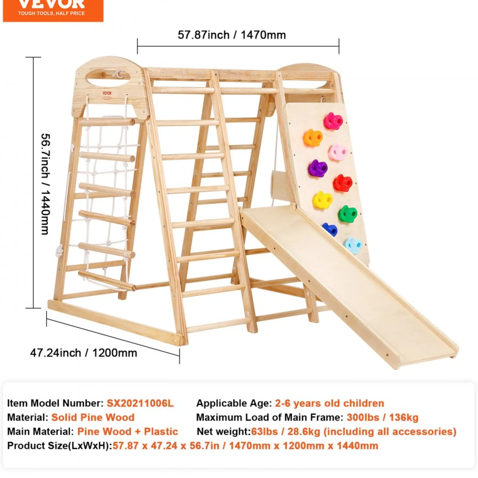 Little Helper Swing & Slide Sets & Garden Play & Trampolines | Activity Toys | Ergonomic Pikler 7-in-1 Indoor & Outdoor Solid Pine Toddler Jungle Gym | Climbing Wall | Slide | 2-7 Years