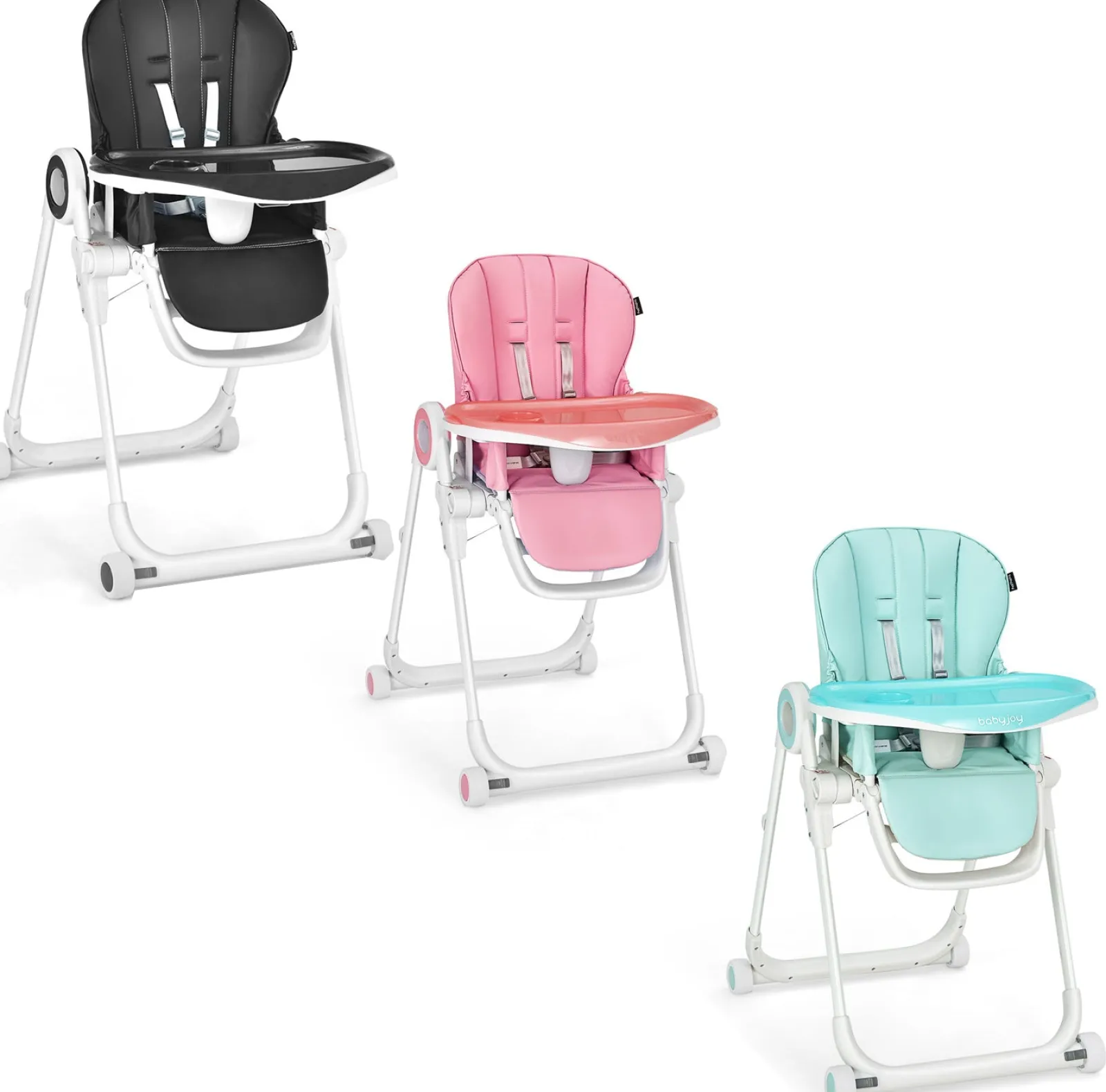 Little Helper High Chairs (plastic) | Folding & Height Adjustable Baby High Chair | Lockable Wheels | Removable Trays | Cushion