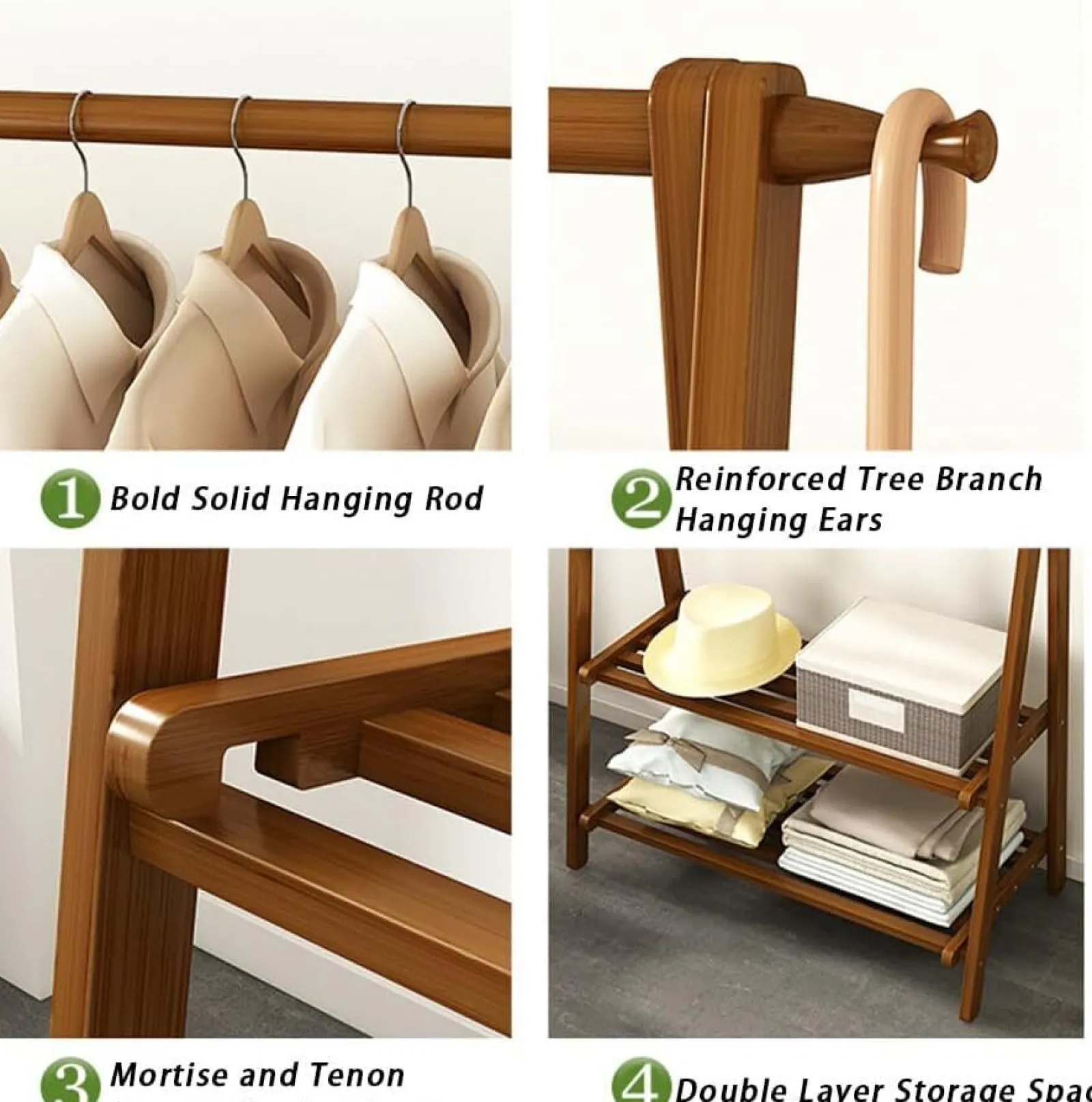 Little Helper Role Play Toys & Pretend Play | Montessori Toys & Products | Folding Eco 100% Bamboo Wood | Freestanding Clothes Rack with 2 Shelves & Side Hooks | Natural | 1.6m High