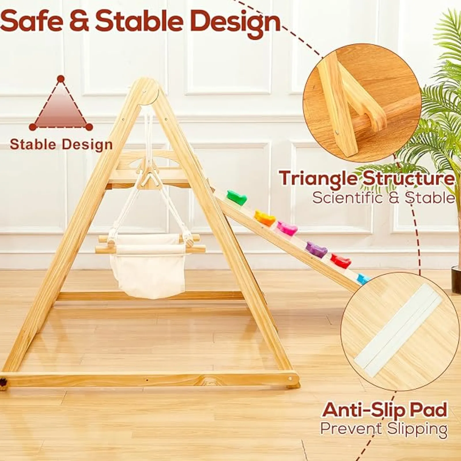 Little Helper Swing & Slide Sets & Garden Play & Trampolines | Kids Climbing Frames & Activity Toys | Folding Pikler 4-in-1 Indoor Eco Pine Wood Toddler Jungle Gym | Spine Supporting Swing | 6 months - 5 Years