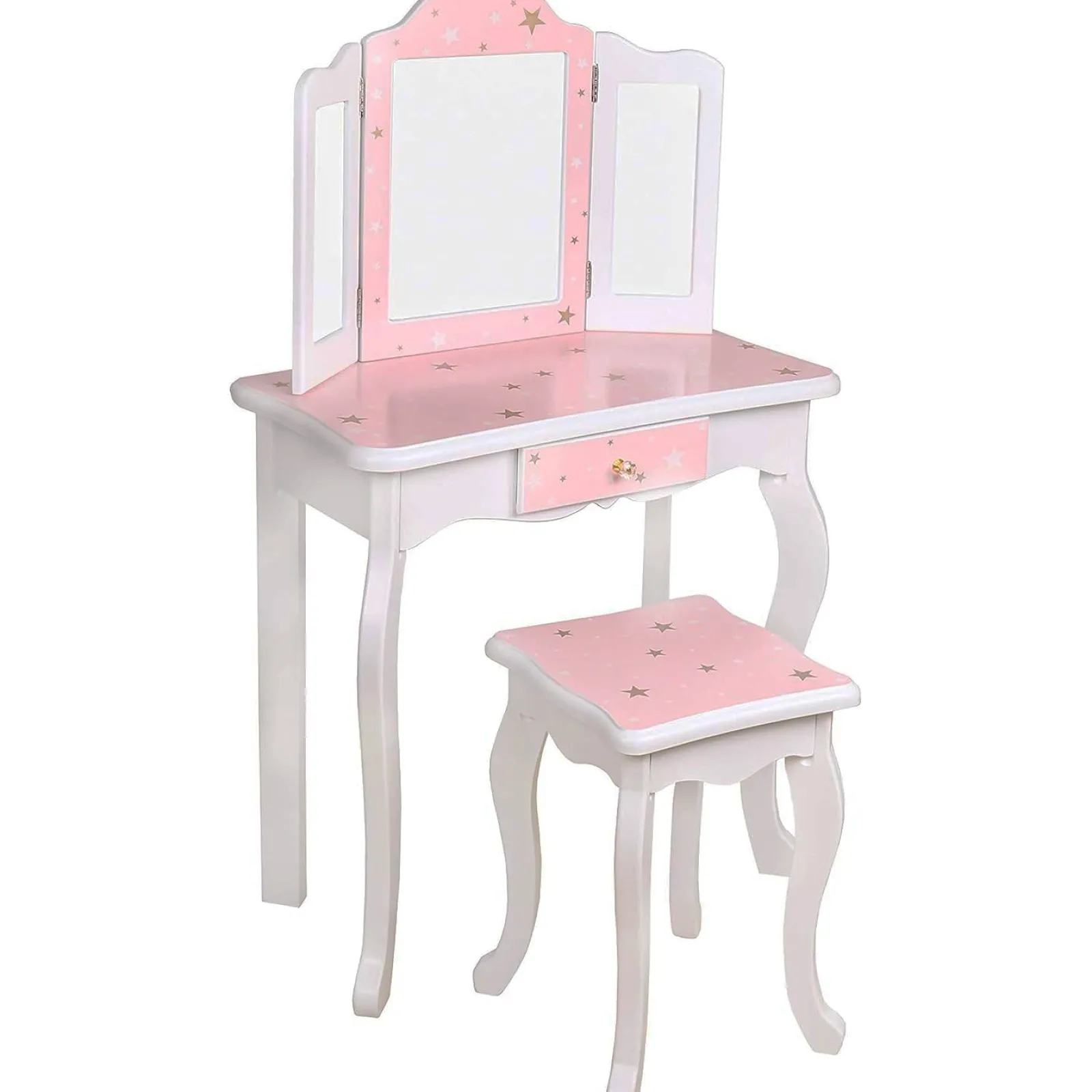 Little Helper Dressing Tables & Vanity Tables | Girls Dressing Table | Vanity Table | Crystal Knobs | Pink Stars and White | 6 - 13 Years