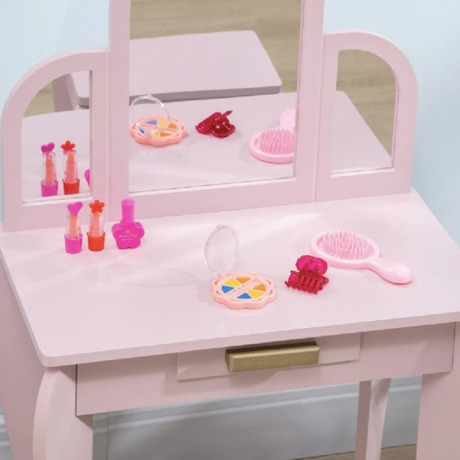 Little Helper Dressing Tables & Vanity Tables | Girls Dressing Table with Mirror and Stool | Vanity Unit with Drawer | Pink | 3-6 Years