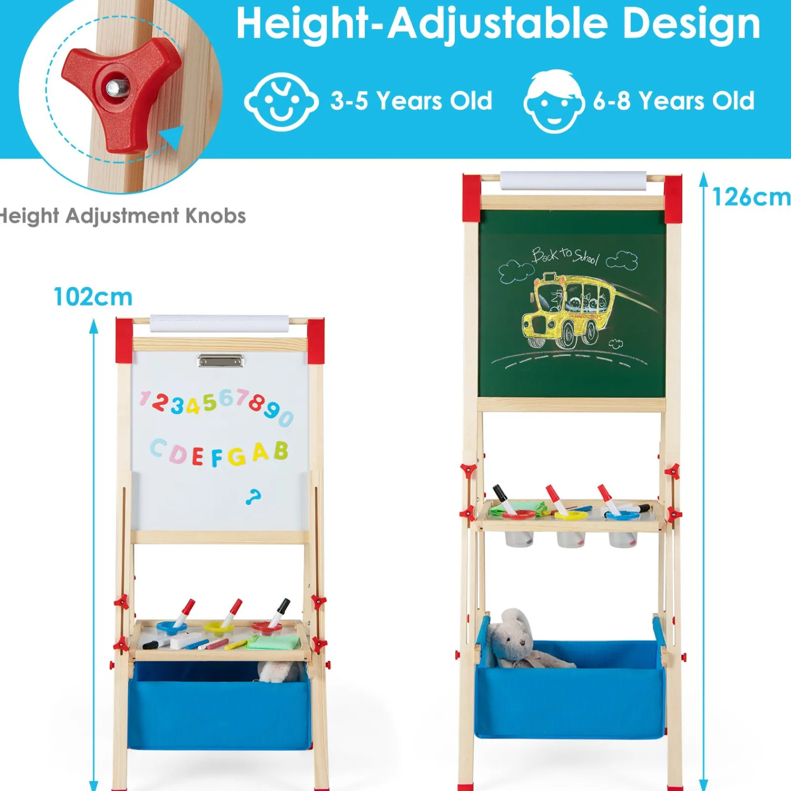 Little Helper Easels & Accessories | Kids Easels & Accessories | Grow-with-Me 3-in-1 Height Adjustable 2-Sided Wooden Art Easel | Magnetic Whiteboard & Blackboard | 3-8 Years