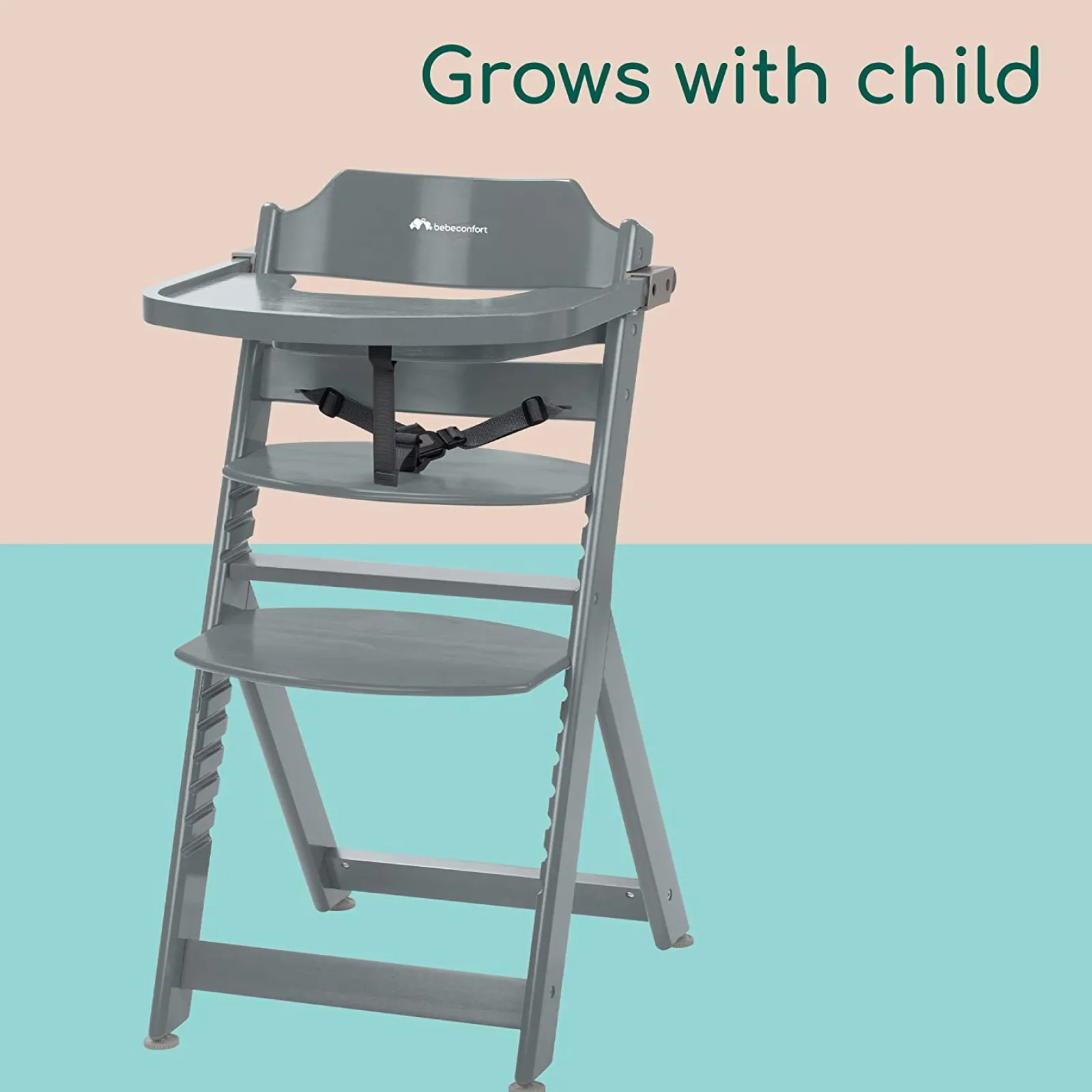 Little Helper High Chairs (wooden) | Height Adjustable Wooden High Chair & Tray | Dark Grey | 6m - 10 years