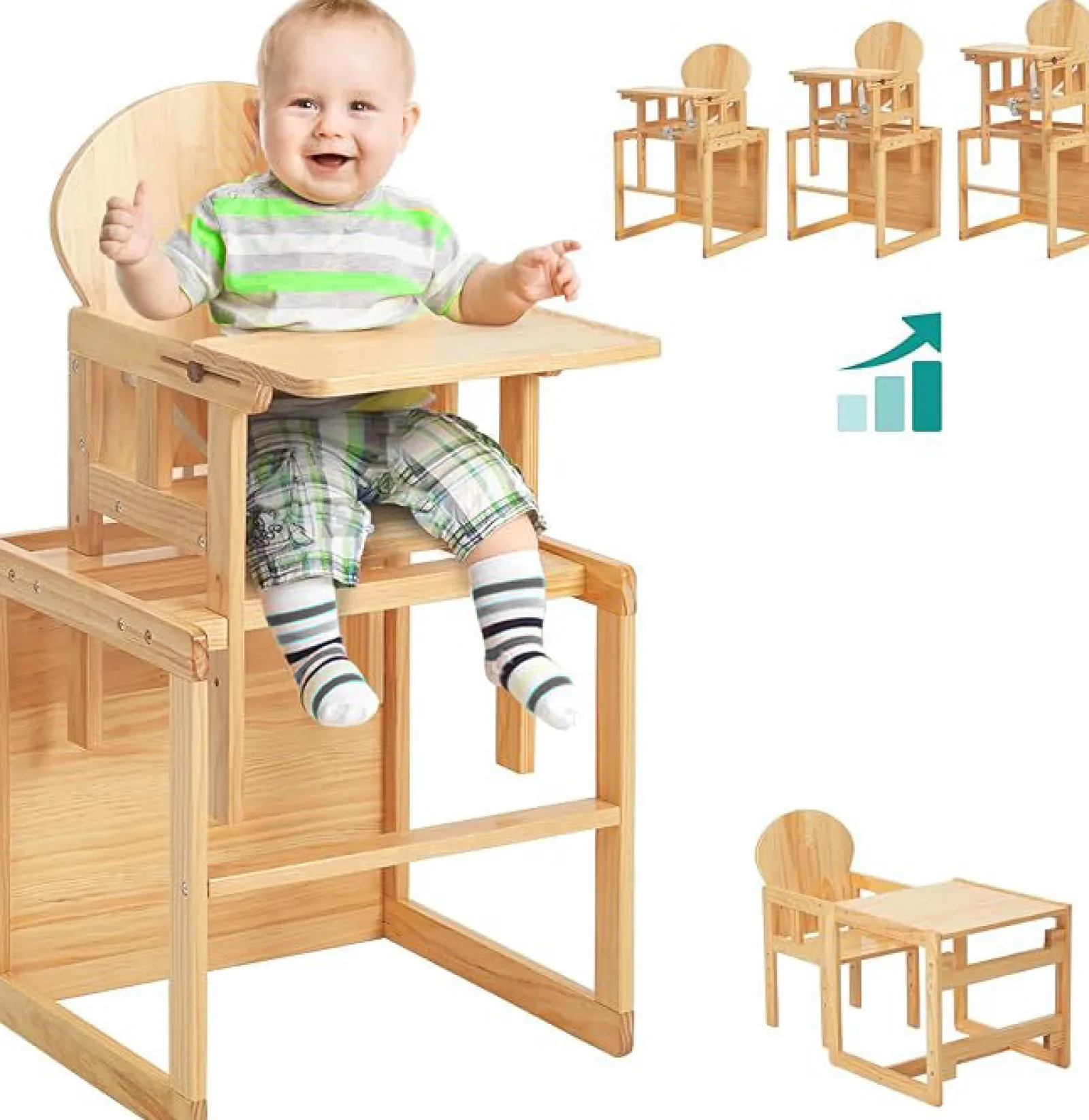 Little Helper High Chairs (wooden) | High Chairs (combination) | 2-in-1 Deluxe Eco Wood Wood Height Adjustable Combination Baby High Chair | Table & Chair Set | Natural | 6 months - 6 Years