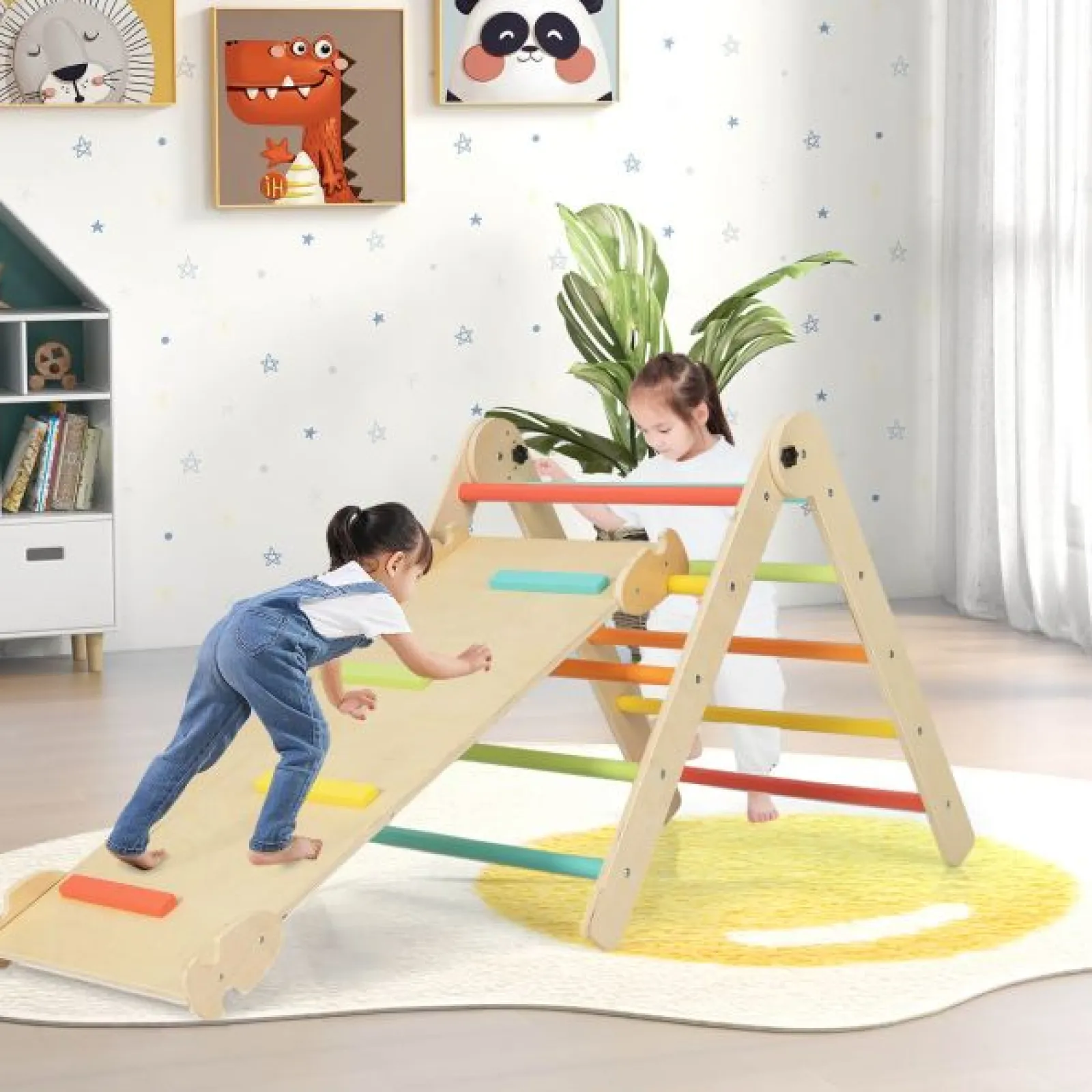 Little Helper Swing & Slide Sets & Garden Play & Trampolines | Kids Climbing Frames & Activity Toys | 4-in-1 Eco Solid Wood Folding Climbing Frame | Montessori Pikler Triangle, Slide & Climber | 36m+