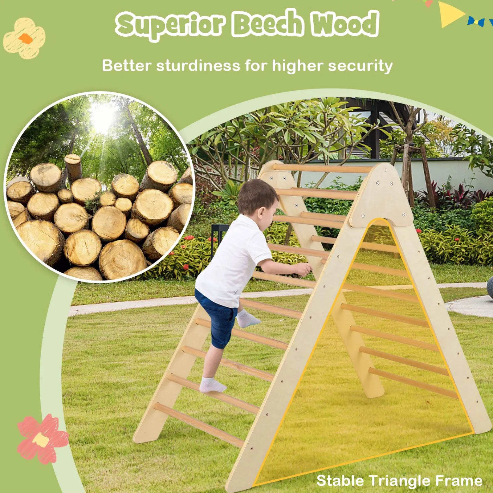 Little Helper Swing & Slide Sets & Garden Play & Trampolines | Kids Climbing Frames & Activity Toys | 3-in-1 Eco Wood Folding Climbing Frame | Montessori Pikler and Den | Tent with Mat | 12m+