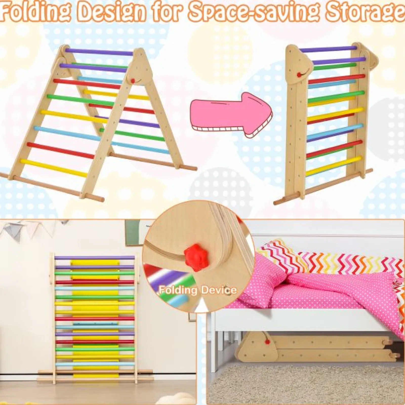 Little Helper Swing & Slide Sets & Garden Play & Trampolines | Montessori Toys & Products | 3-in-1 Eco Wood Folding Climbing Frame | Montessori Pikler Triangle, Slide & Climber | 12m+