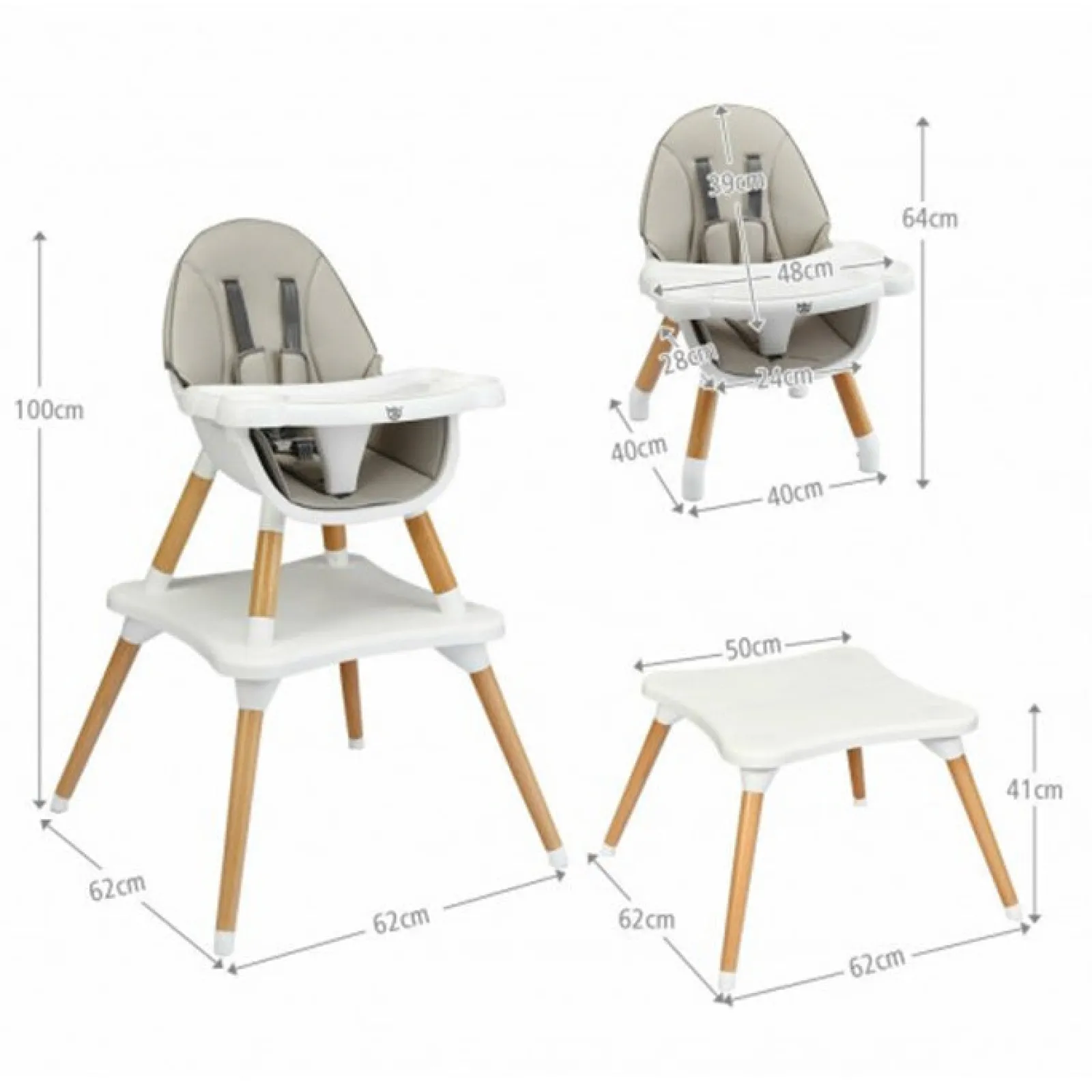 Little Helper High Chairs (wooden) | High Chairs (combination) | 4-In-1 Grey Wooden Baby High Chair | Low Chair | Table & Chair Set