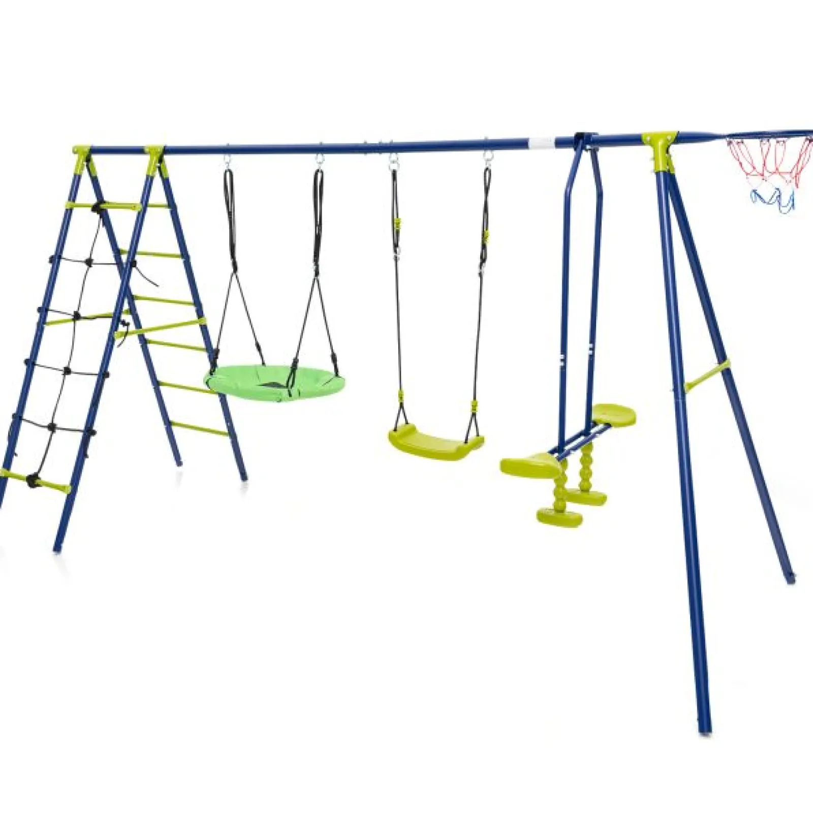 Little Helper Swing & Slide Sets & Garden Play & Trampolines | 6-in-1 Heavy Duty Anti-Rust Pikler Swing Set | Climbing Ladder | Seesaw | Basketball Hoop | Green | 3-12 Years