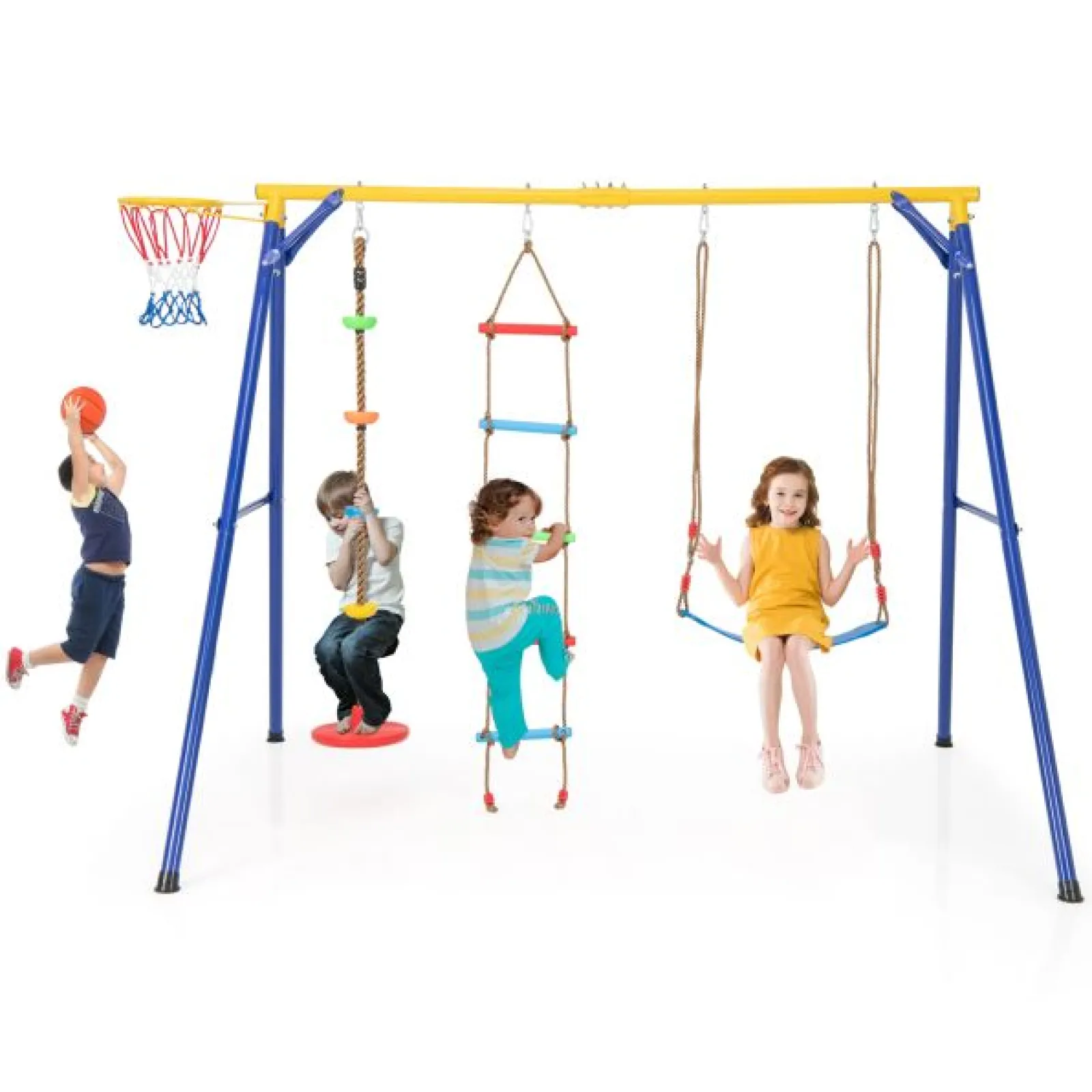 Little Helper Swing & Slide Sets & Garden Play & Trampolines | 4-in-1 Heavy Duty Pikler Swing Set | Climbing Ladder | Disc Swing | Basketball Hoop | 3-9 Years