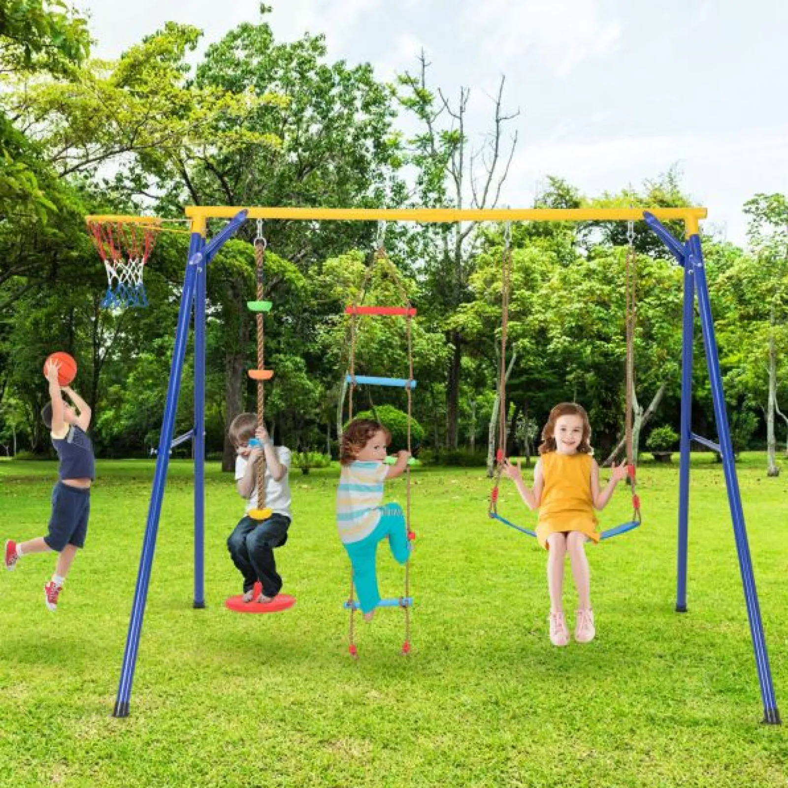Little Helper Swing & Slide Sets & Garden Play & Trampolines | 4-in-1 Heavy Duty Pikler Swing Set | Climbing Ladder | Disc Swing | Basketball Hoop | 3-9 Years