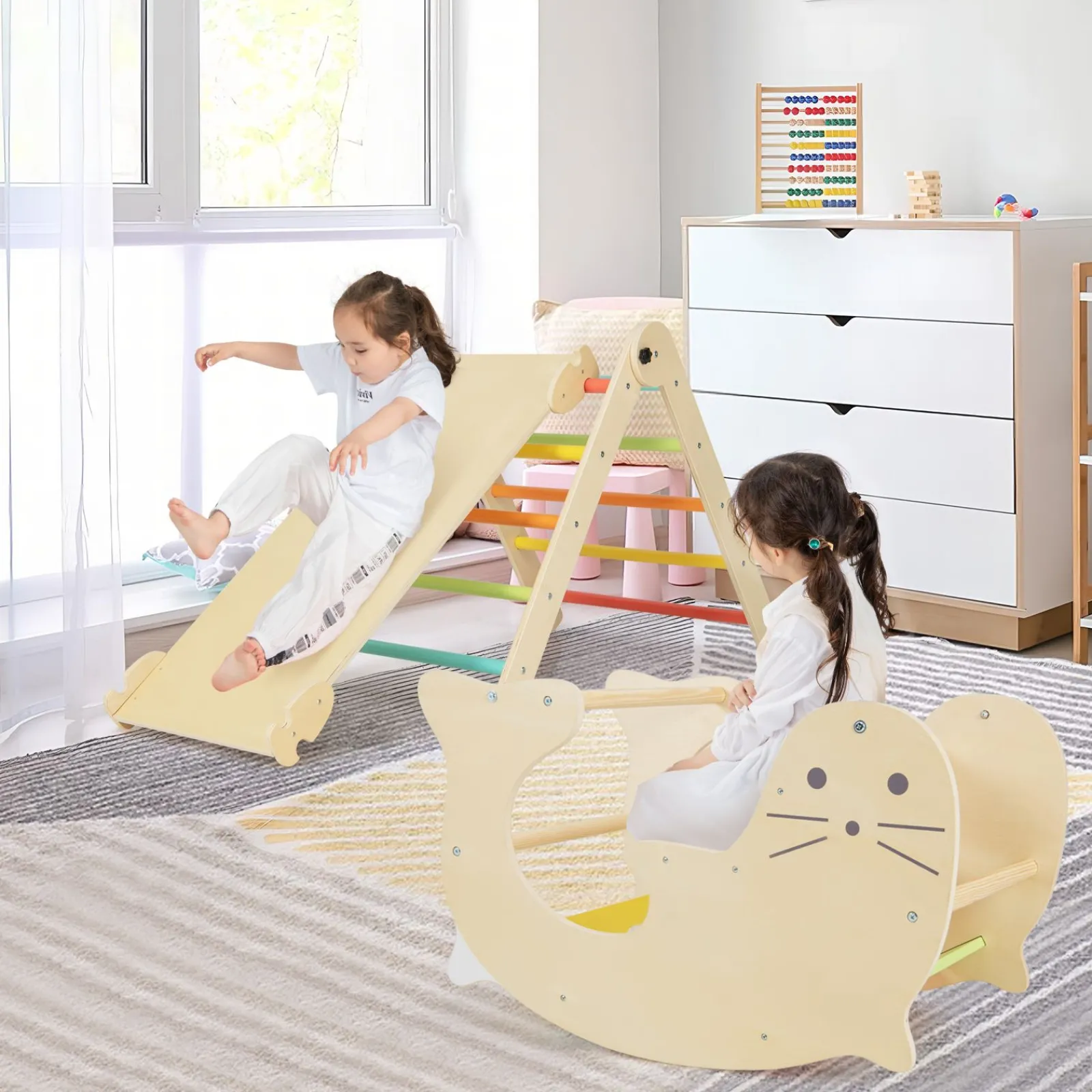 Little Helper Kids Climbing Frames & Activity Toys | Activity Toys | 7-in-1 Indoor Eco Natural Wood Folding Montessori Climbing Frame | Pikler Triangle