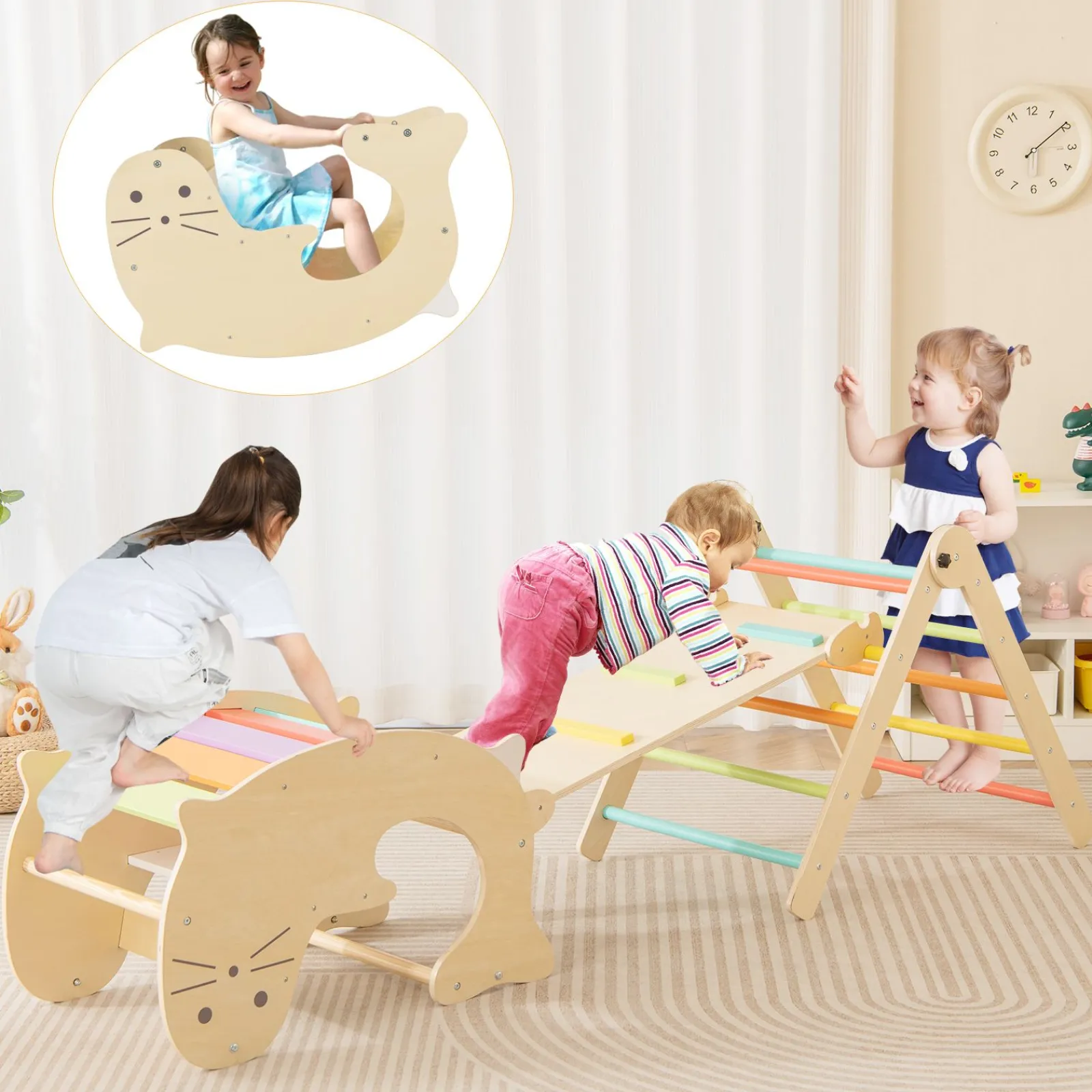 Little Helper Kids Climbing Frames & Activity Toys | Activity Toys | 7-in-1 Indoor Eco Natural Wood Folding Montessori Climbing Frame | Pikler Triangle